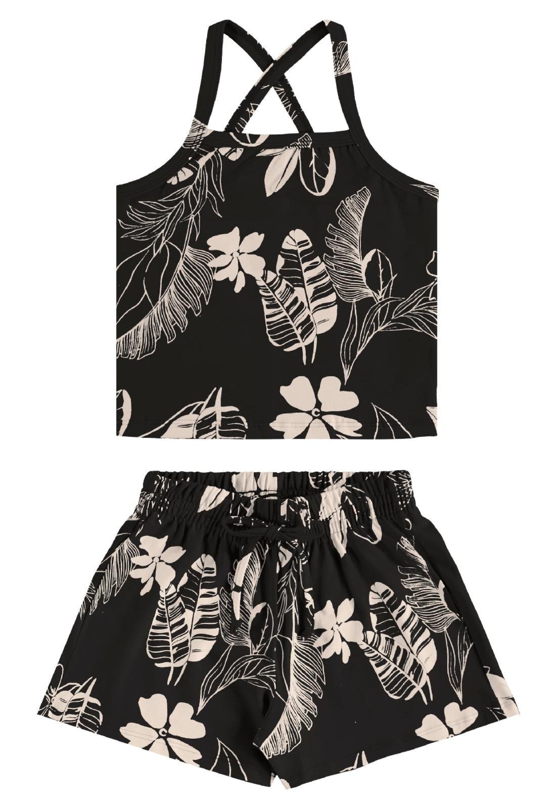 Infantil - Conjunto Regata Cropped e Short Bee Loop Preto