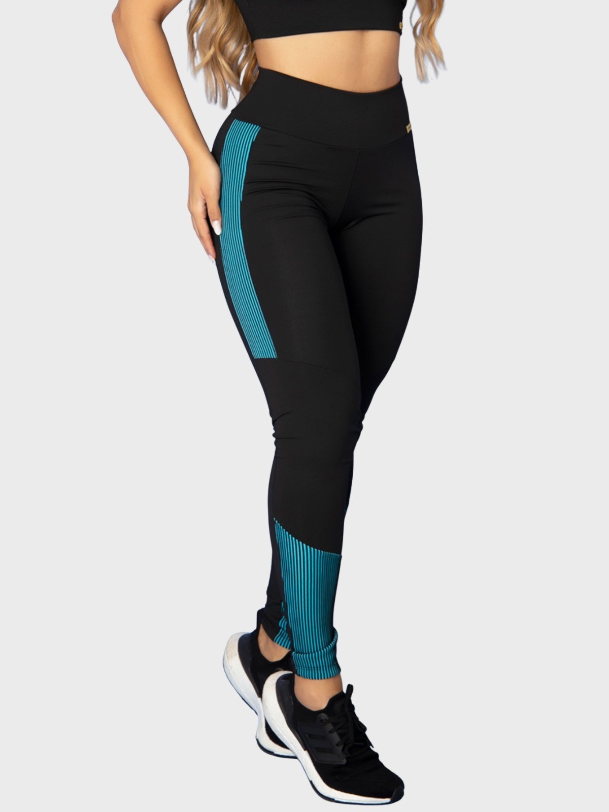 Calça Legging Fitness Tarelles Cintura Alta 3D Preto e Azul