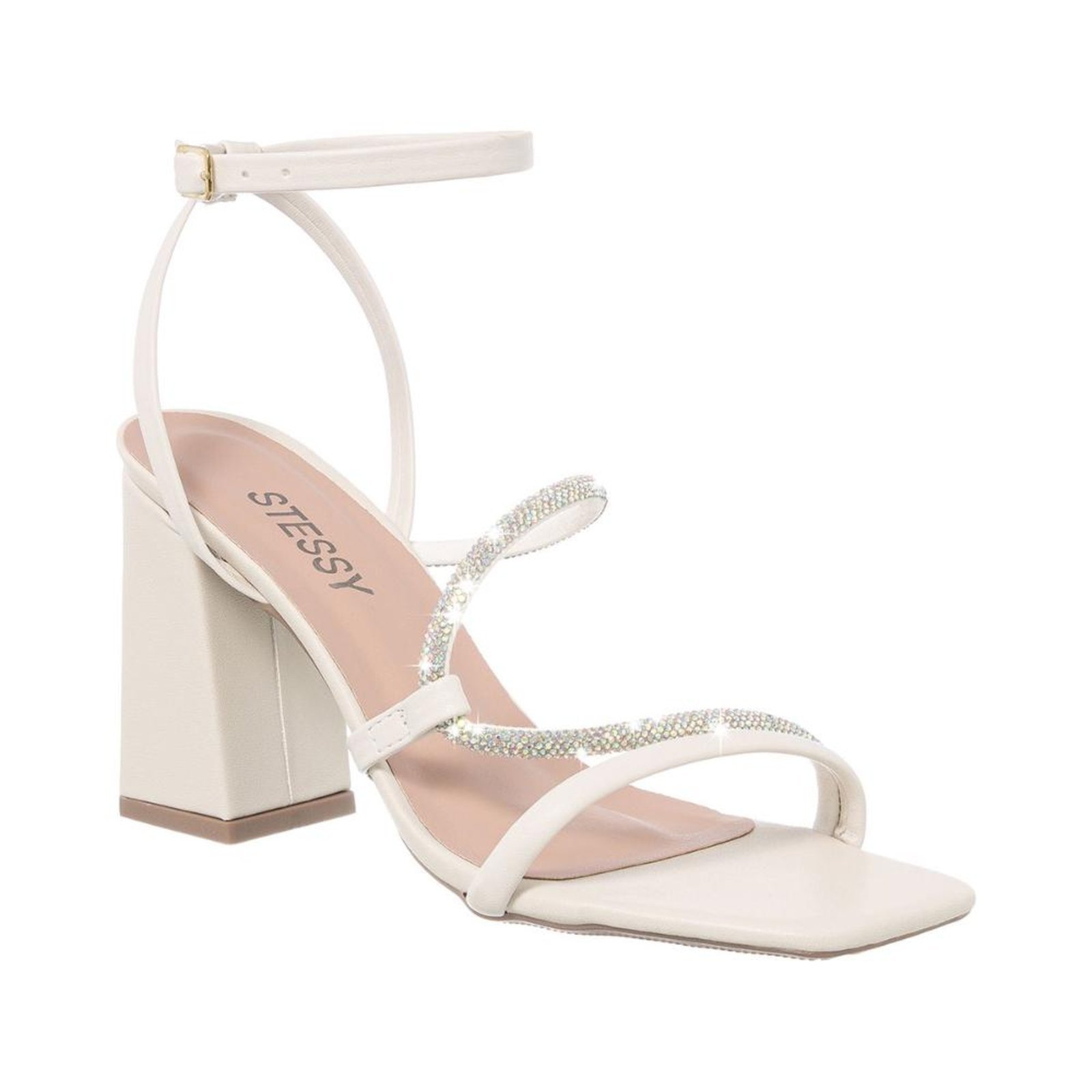 Sandália Feminina Brilho Salto Alto Confortável Original Off White