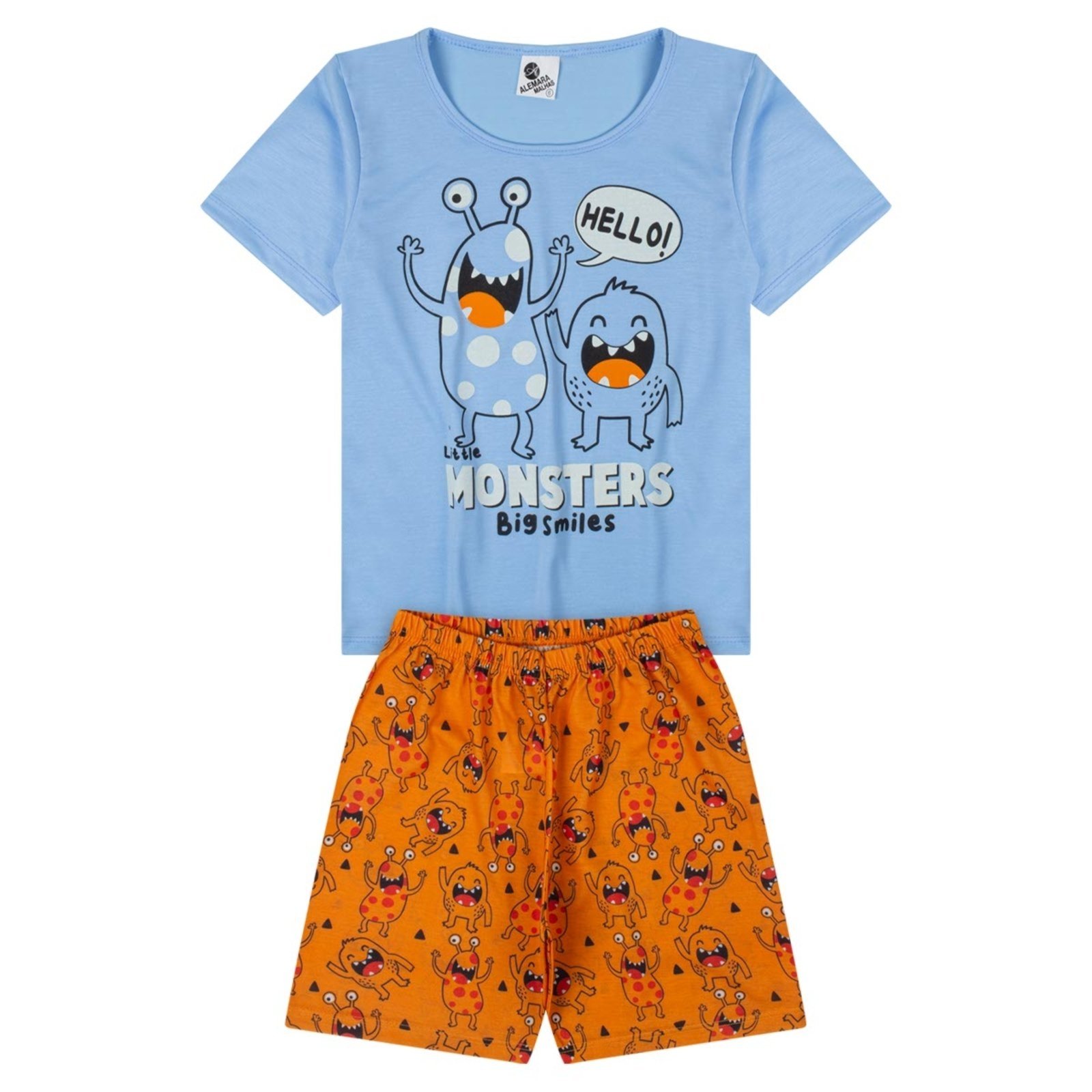 Vista 2 Pijama Menino Curto Hello Monster Alemara azul Alemara azul