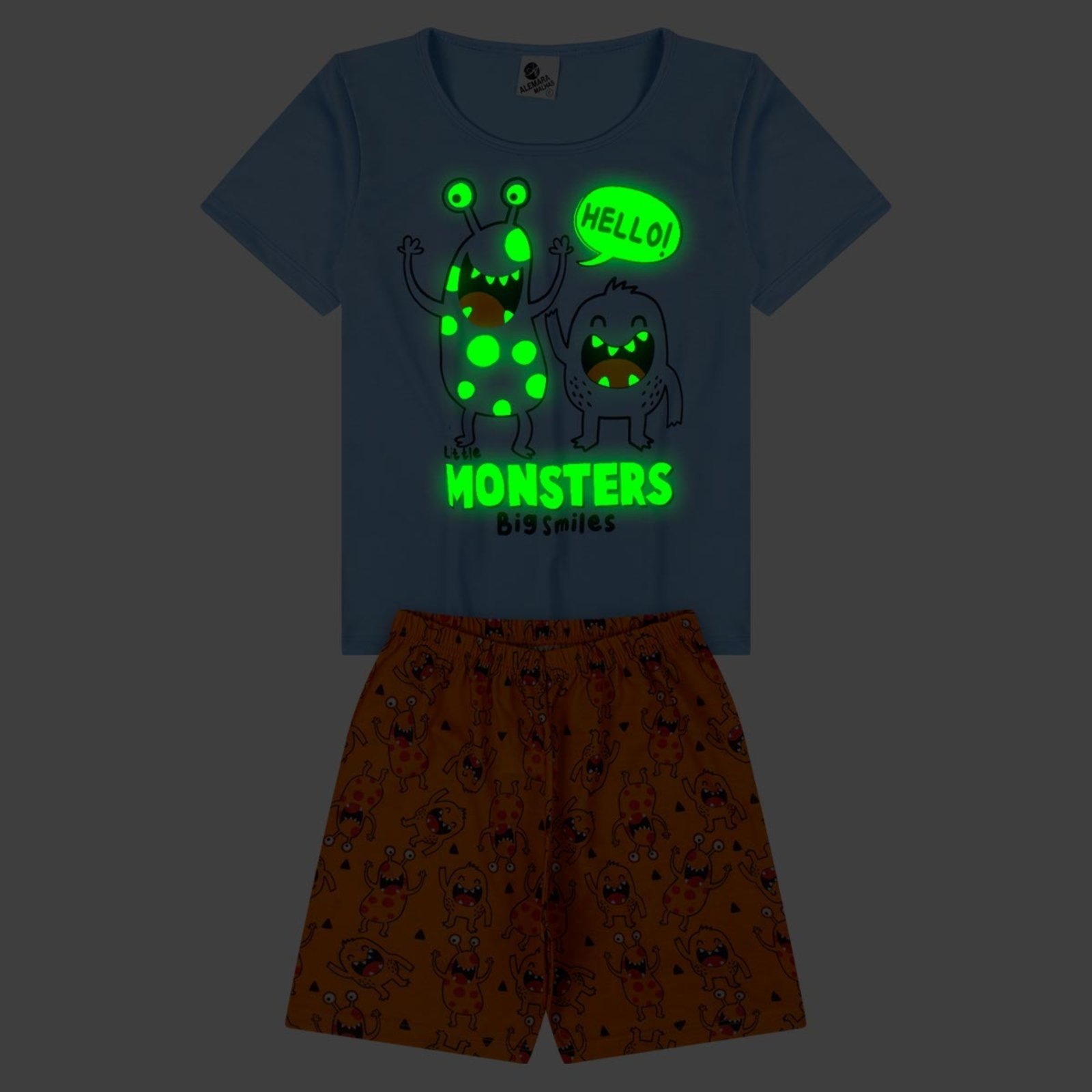 Vista 3 Pijama Menino Curto Hello Monster Alemara azul Alemara azul