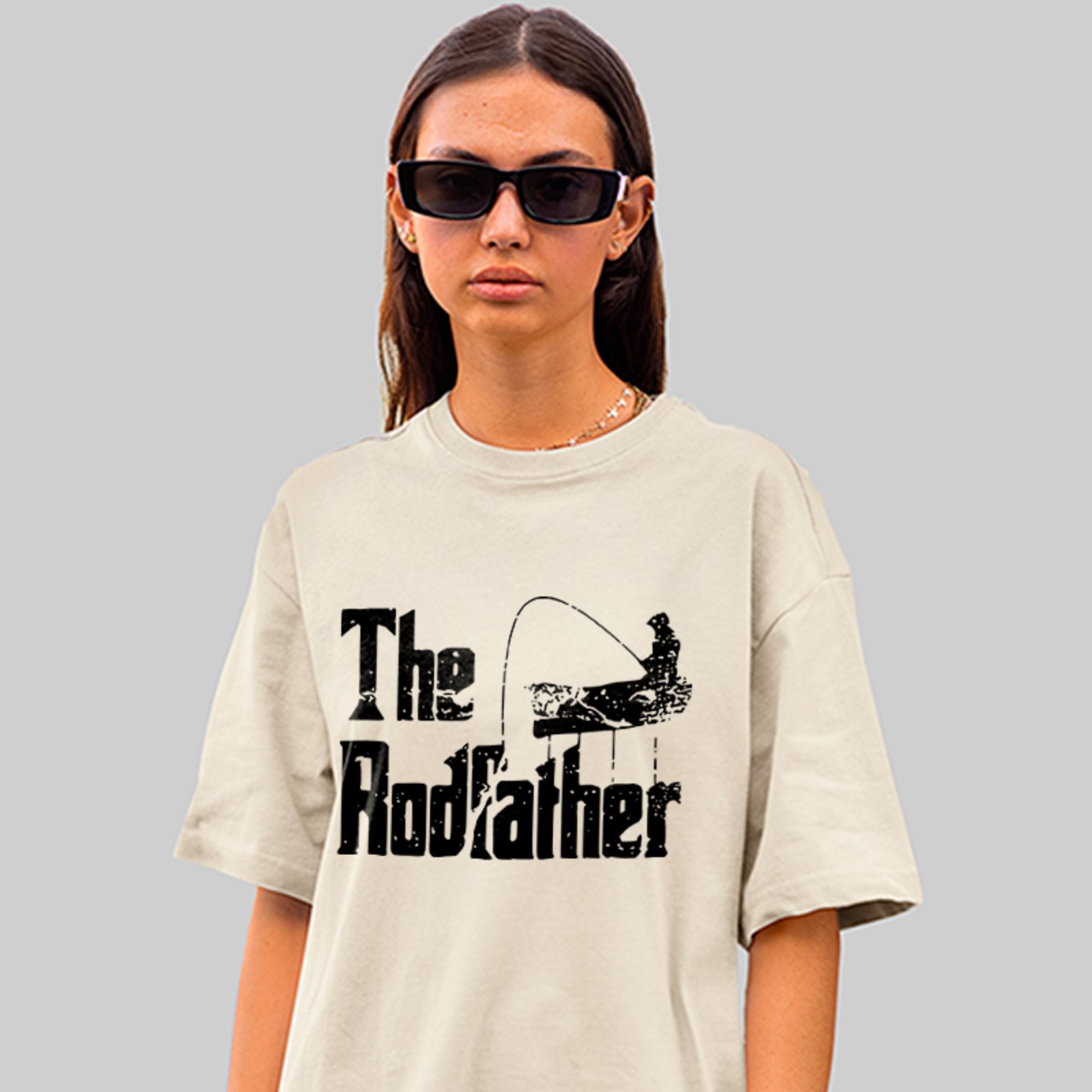 Camiseta Oversized The Rodfather Pesca Funny Unissex Off White