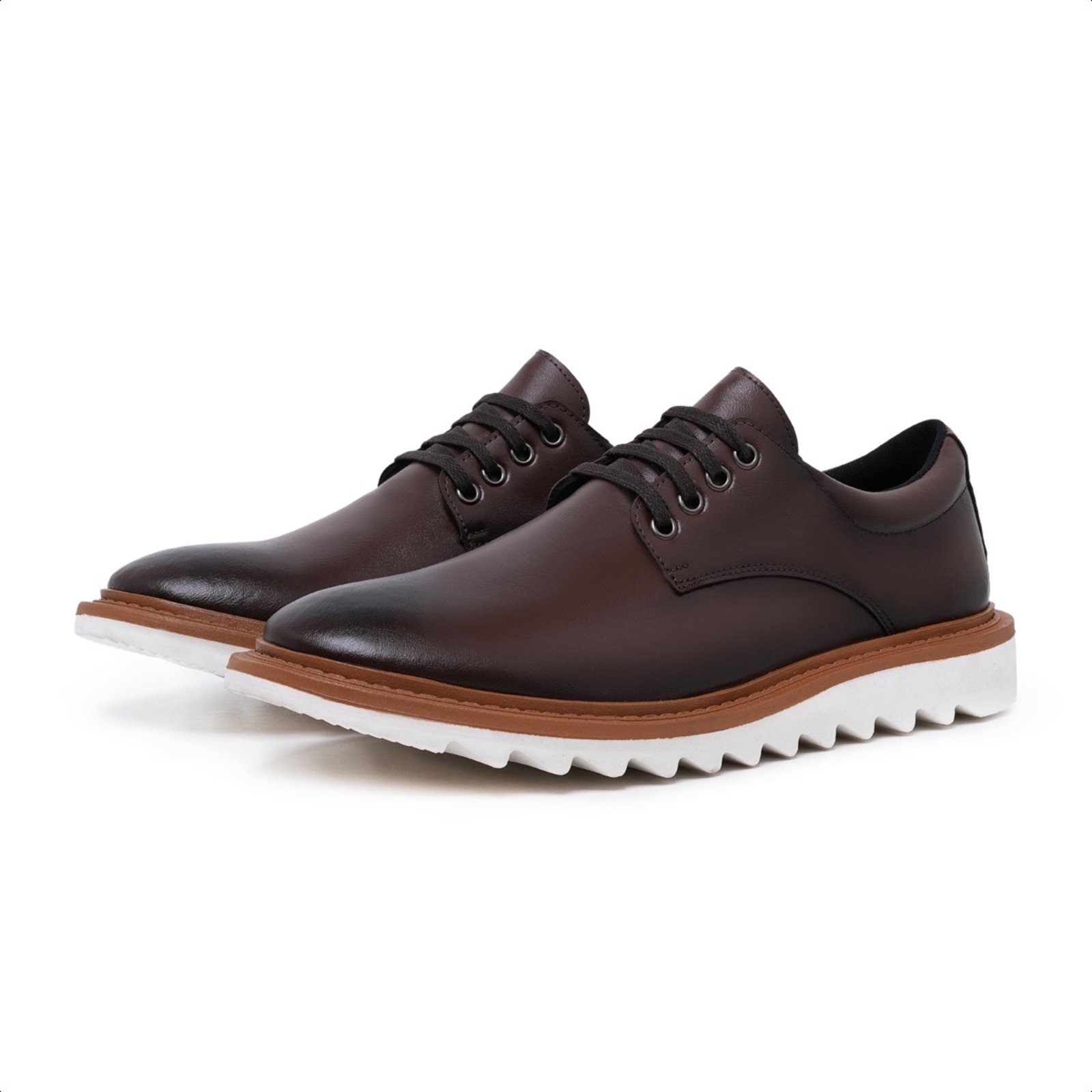 Sapato Oxford Casual Social Masculino Com Cadarço Solado Tratorado Moderno Café