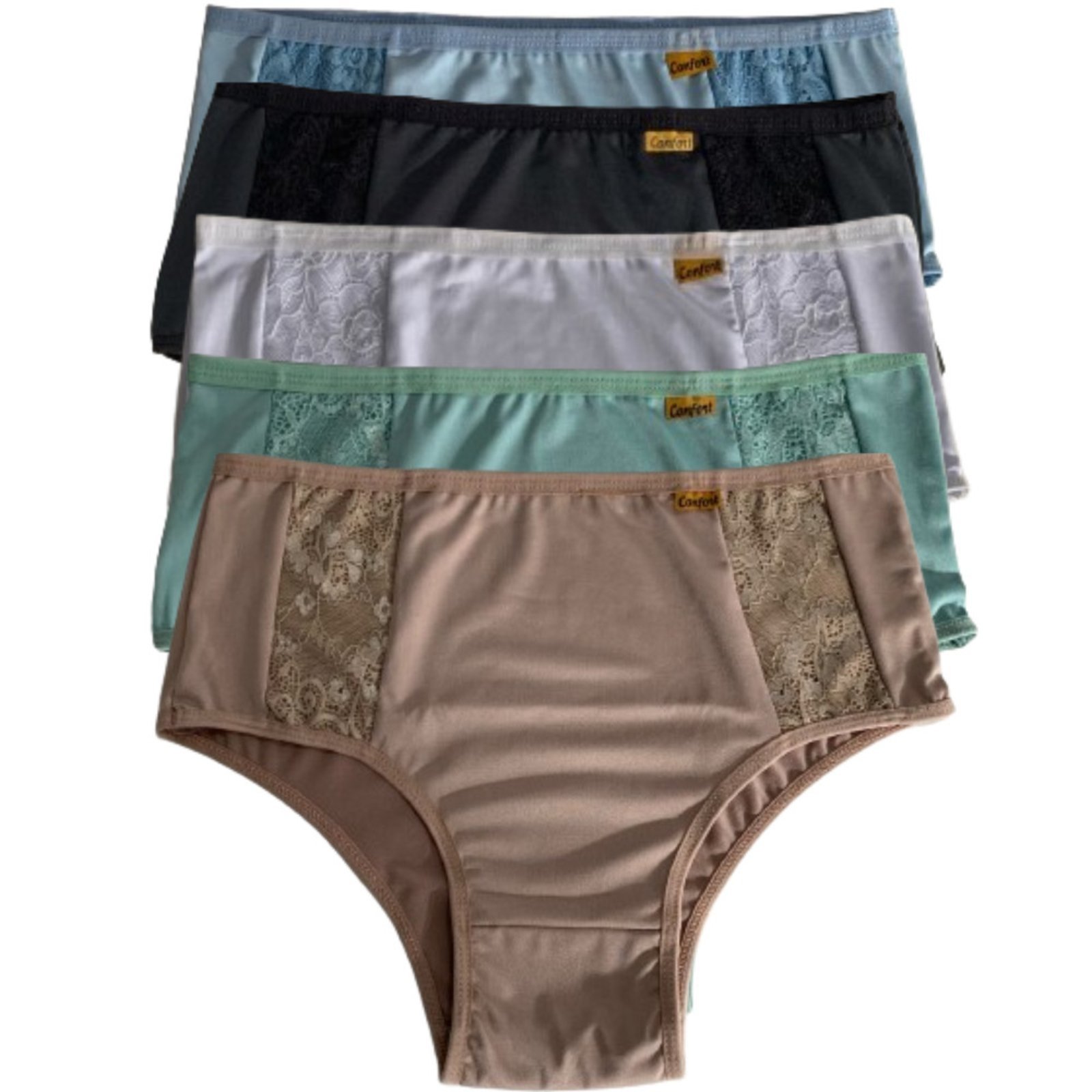 Kit 5 Calcinha Calçola Reflexo Íntimo Plus Size Cintura Alta Com Renda Cores Sortidas