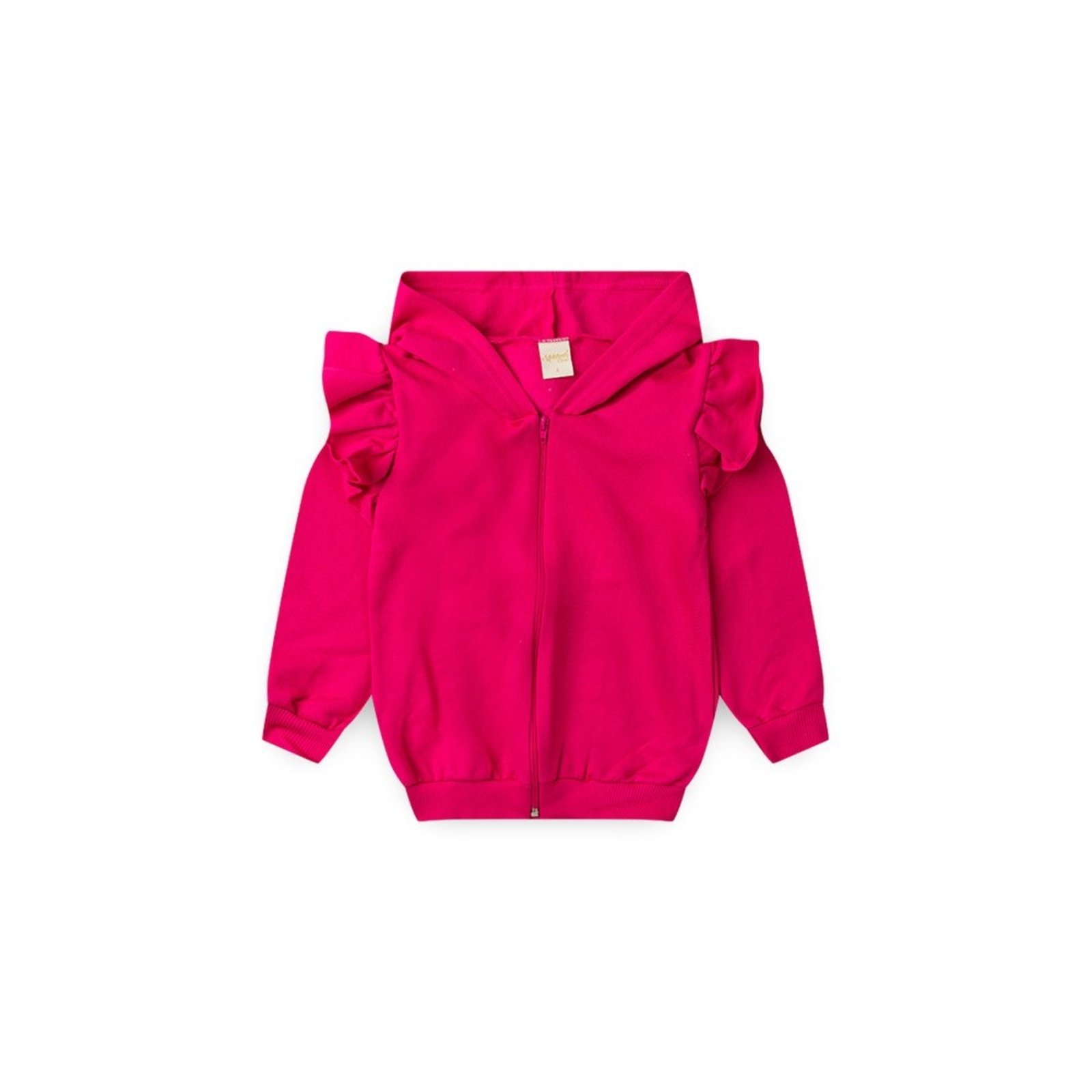 Infantil - Jaqueta Inverno Menina Pink Com Babado nas Mangas e Capuz em Moletom