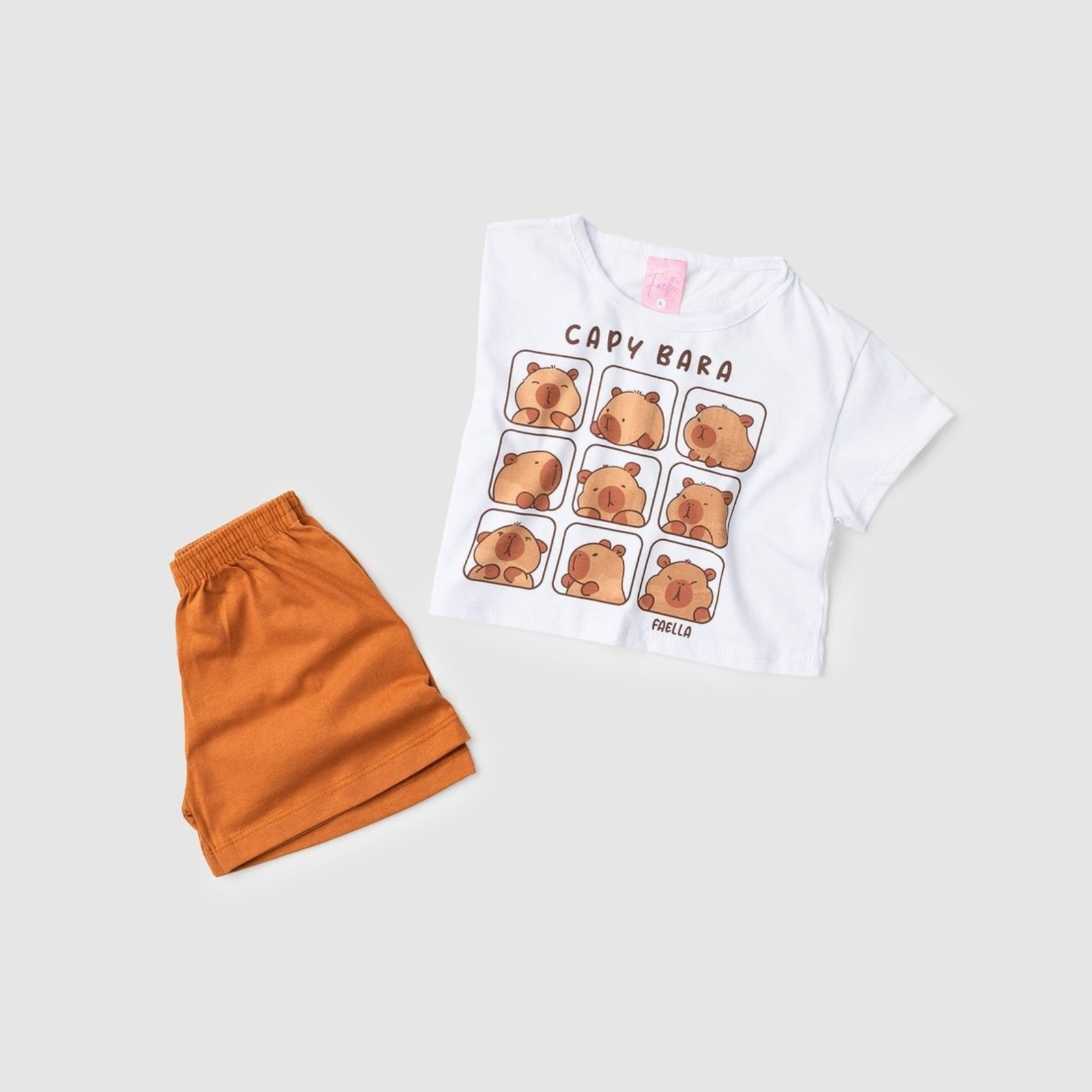 Vista 3 Infantil - Conjunto Cropped Verão Feminino Capy Bara - Branco Mega Kids unico Mega Kids unico