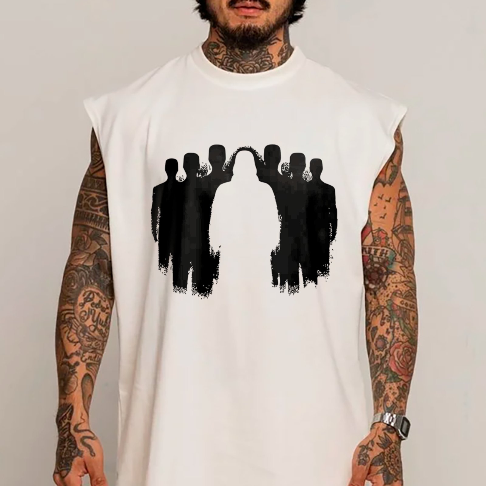 Camiseta Regata Machão Jesus Entre Nós Fé Cristã Branco