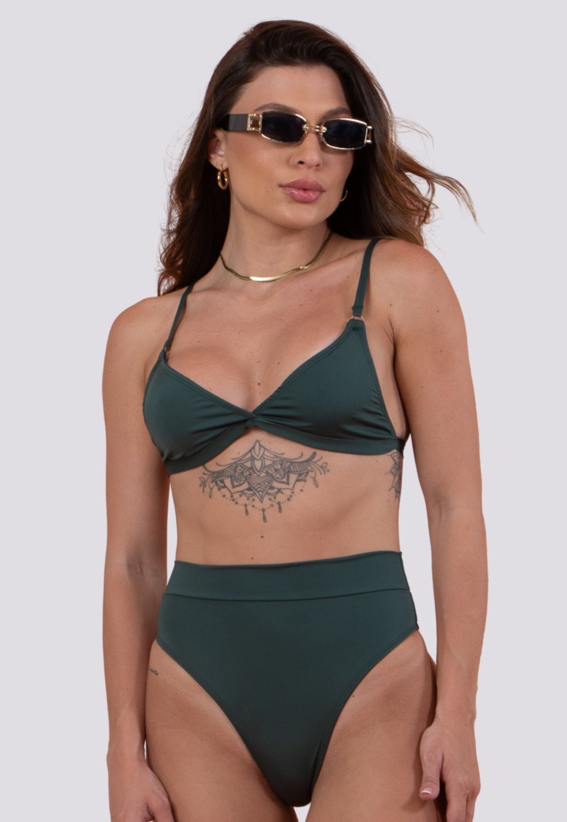 Biquíni Rioutlet Hot Pants Cintura Alta + Sutiã Triângulo Verde