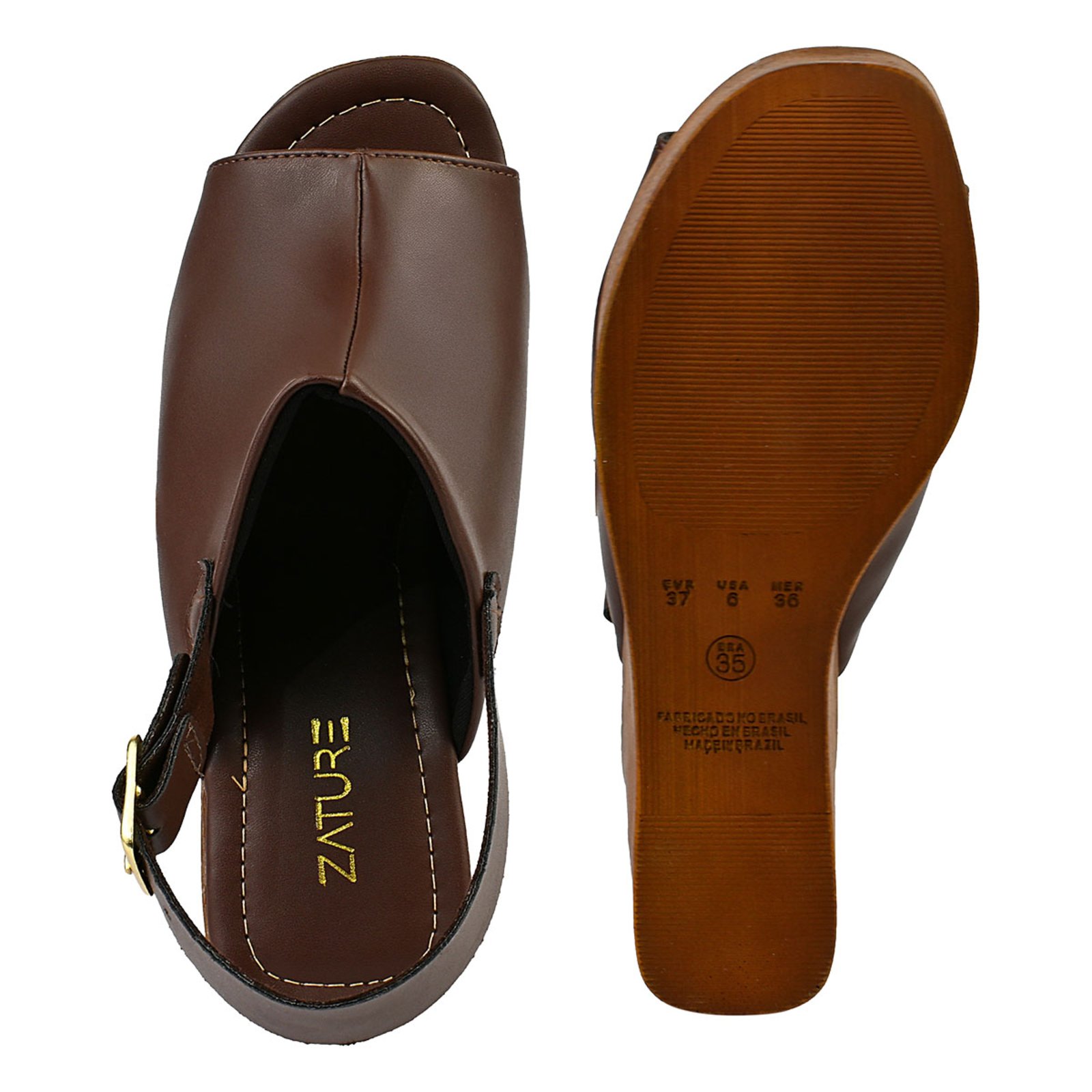 Vista 3 Sandália Ana Bela Plataforma Feminina Salto Alto Bloco Solado Amadeirado Confortável ZATURE STORES marrom ZATURE STORES marrom