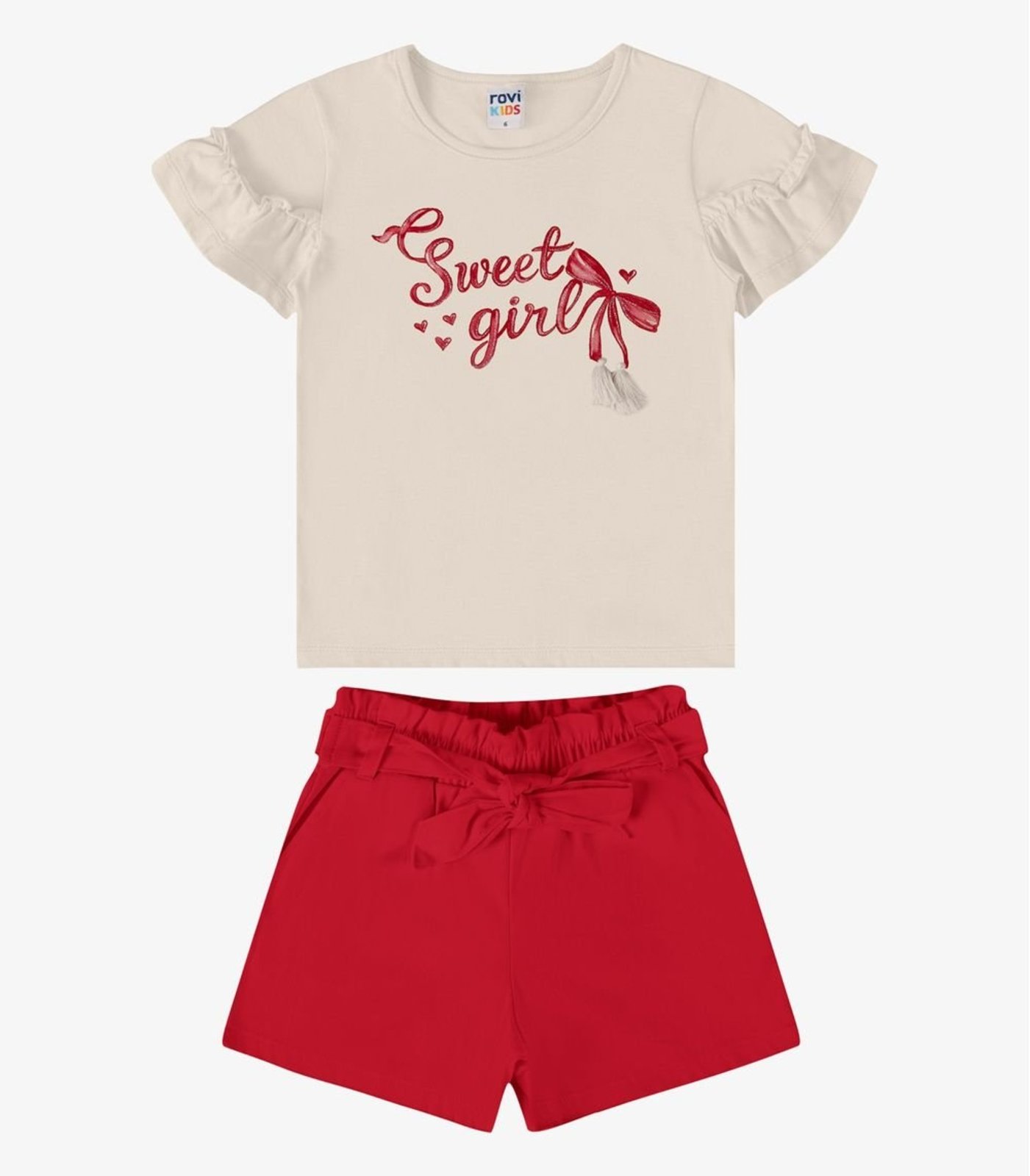 Infantil - Conjunto Verão Menina Com Bolso Rovi Bege