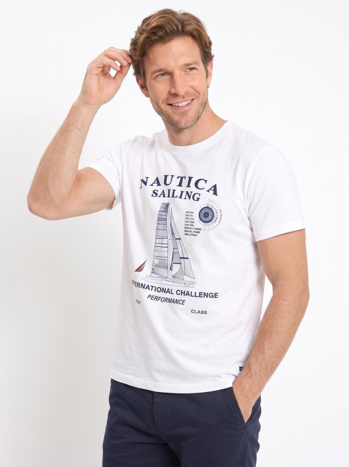 Camiseta Nautica Manga Curta Estampada Nautica Branco