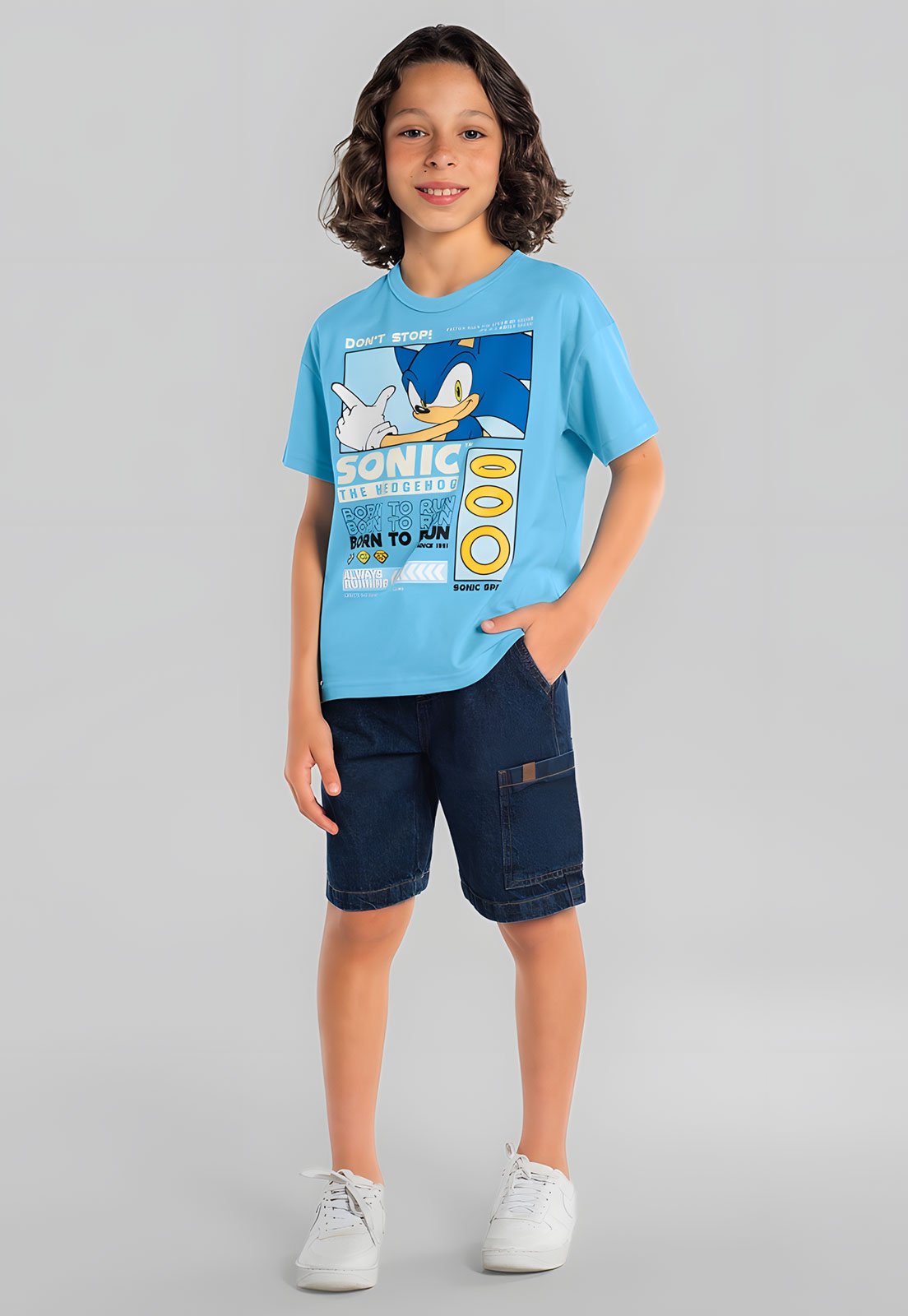 Infantil - Camiseta Brandili Estampa Sonic Azul