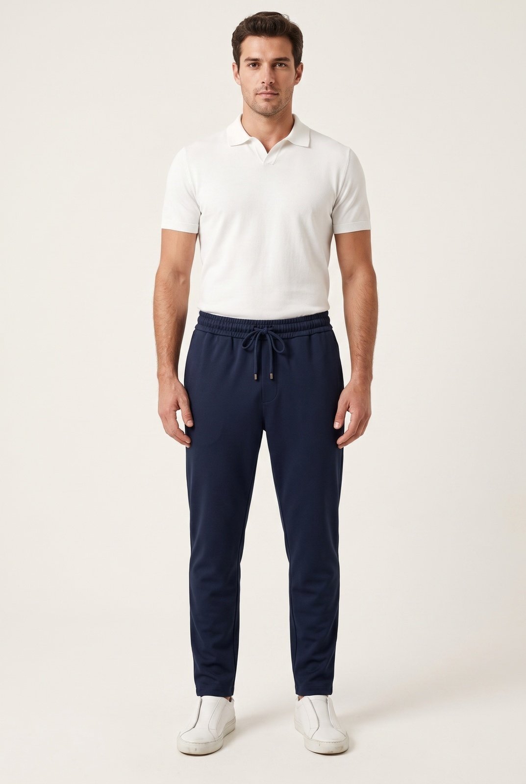 Calça Alfaiataria Masculina Cós Elástico Com Cordão Azul Marinho