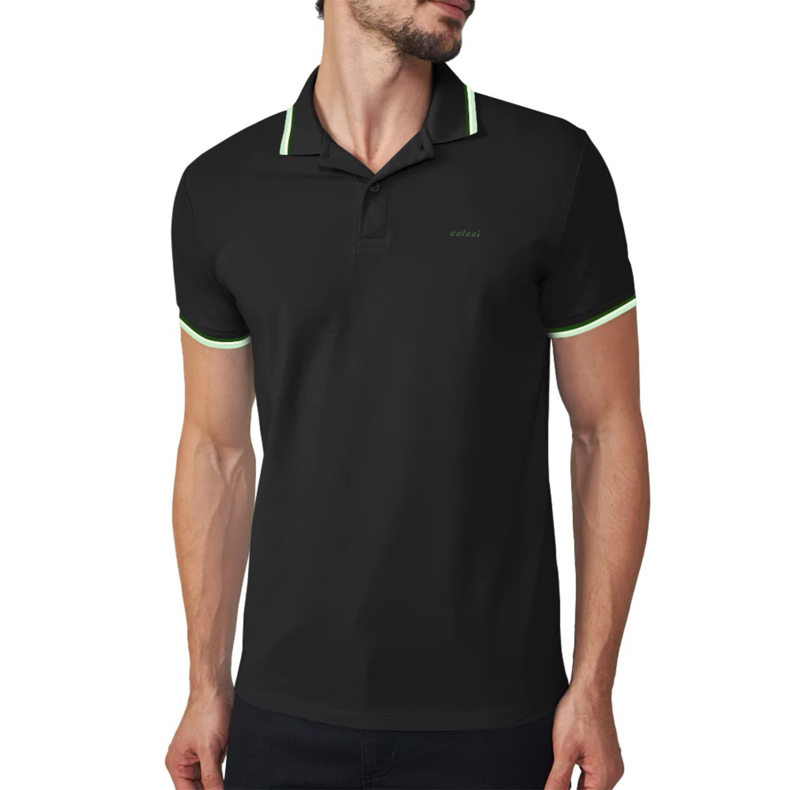 Camisa Polo Colcci 3 Listras Pr26 Preto Masculino