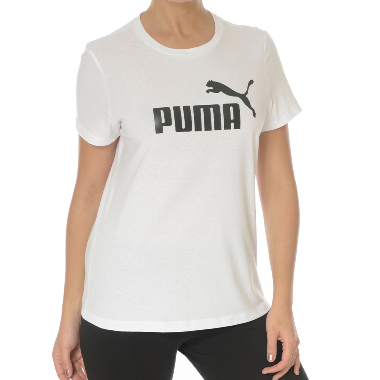 Camiseta Puma Logo Grande Estilo Feminina Em Algodão Branco