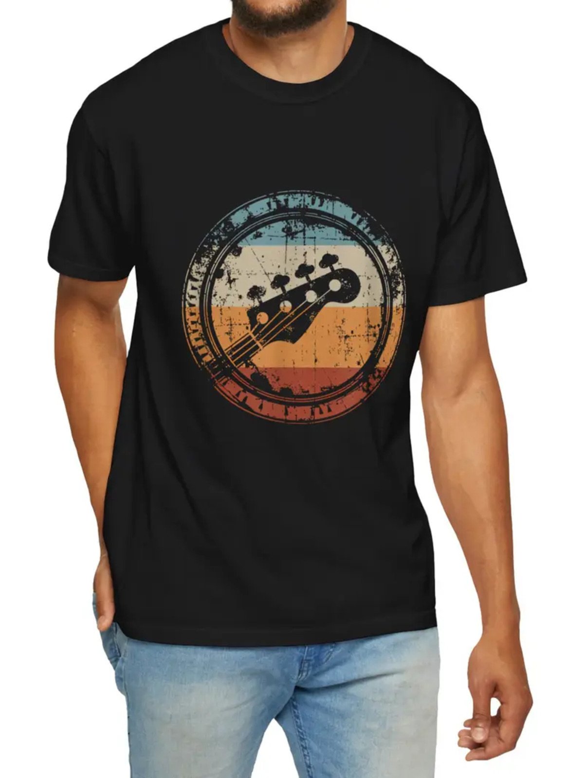 Camiseta Estampada EUA Guitar Safira Moda Algodão Preta