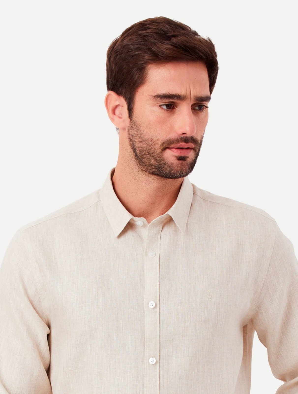 Camisa Original Penguin Masculina Regular Linho BPWF0018 Areia