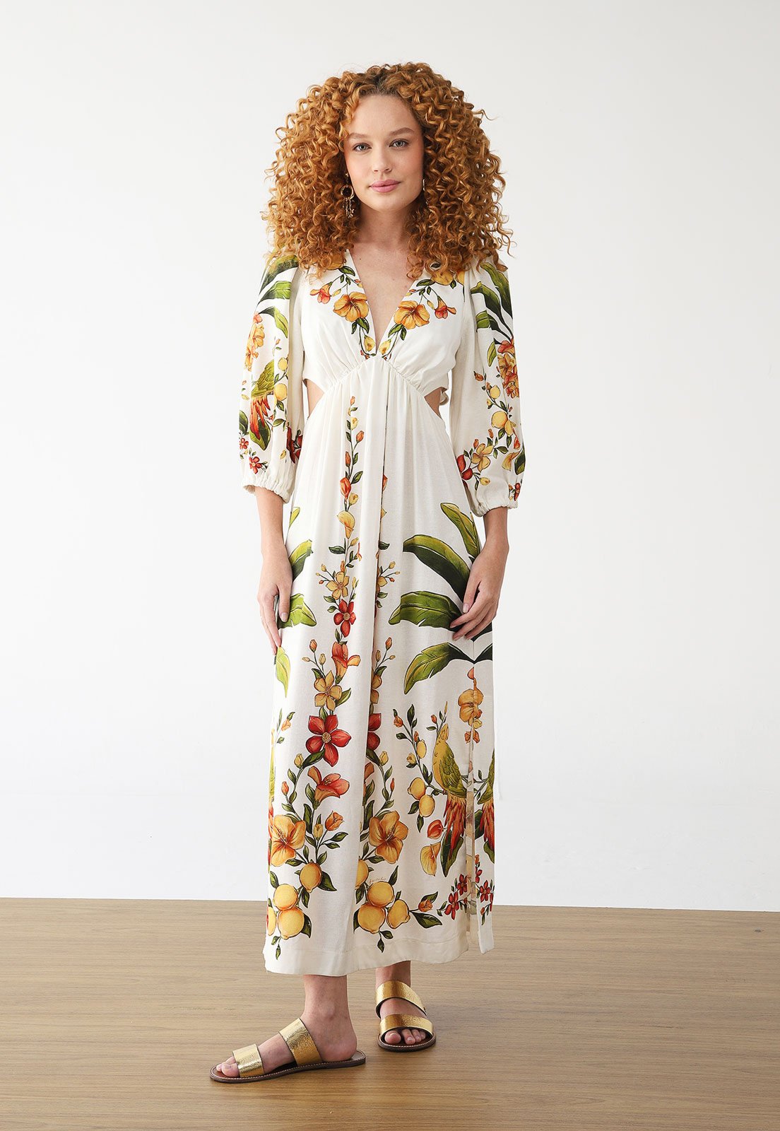 Vestido FARM Longo Cropped Bosque Chic Branco