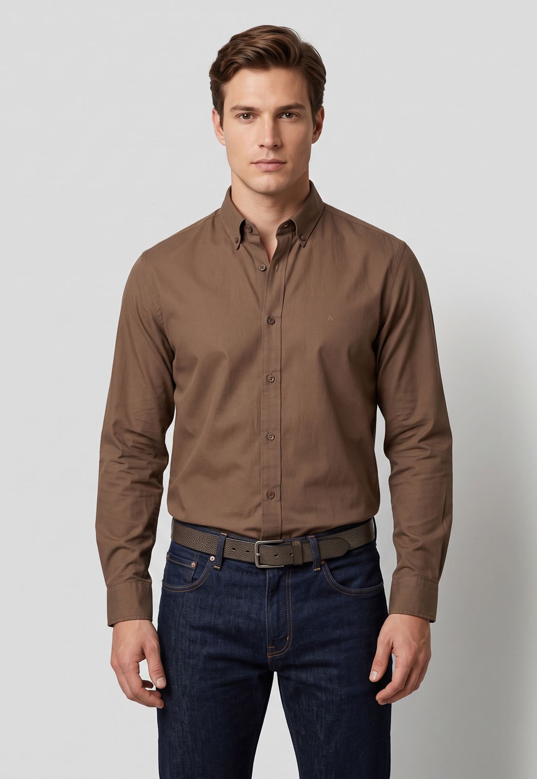 Camisa Masculina Aramis Manga Longa Classica Marrom