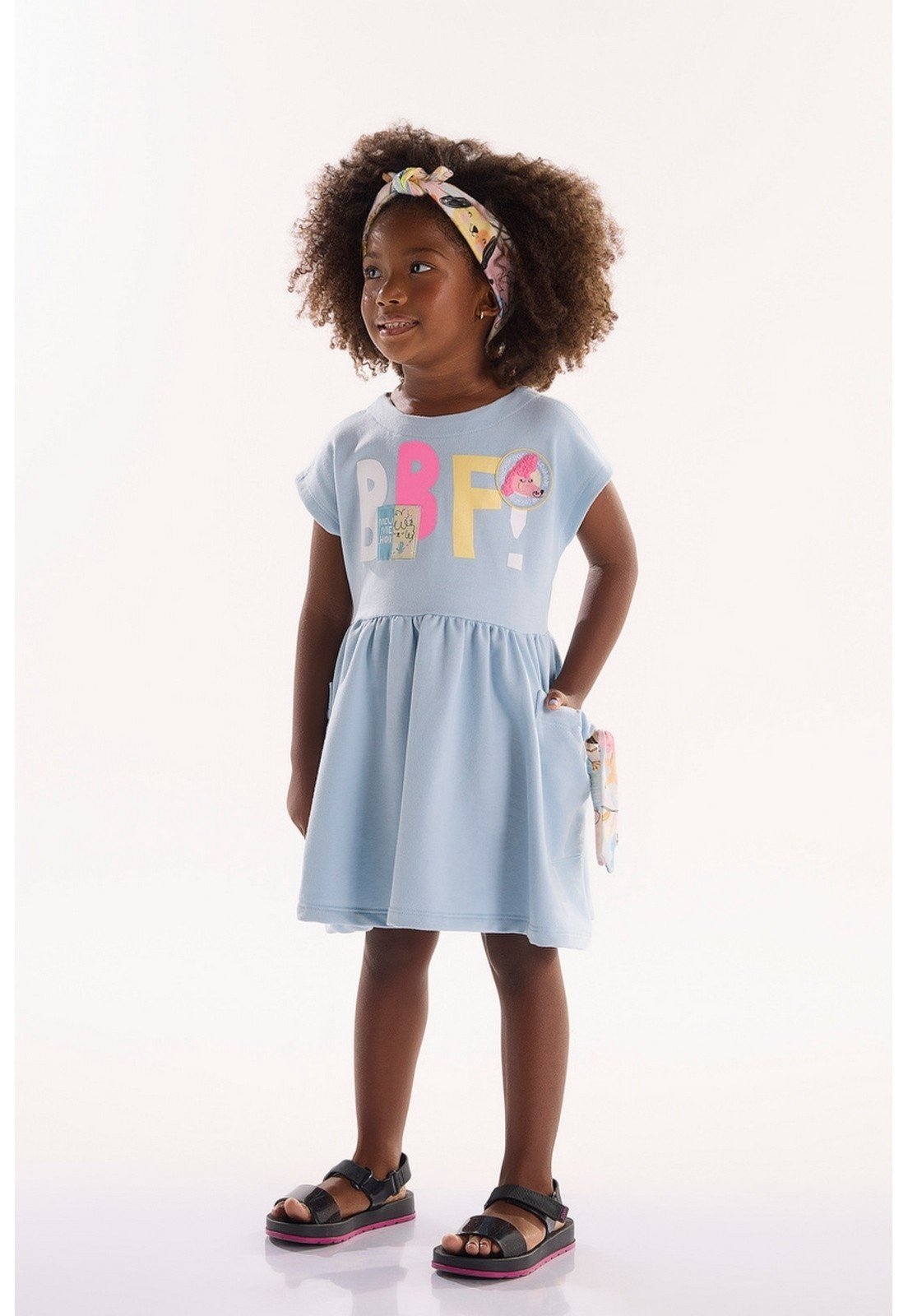 Infantil – Vestido Aumigo em Moletom Sem Felpa Três e Já Azul