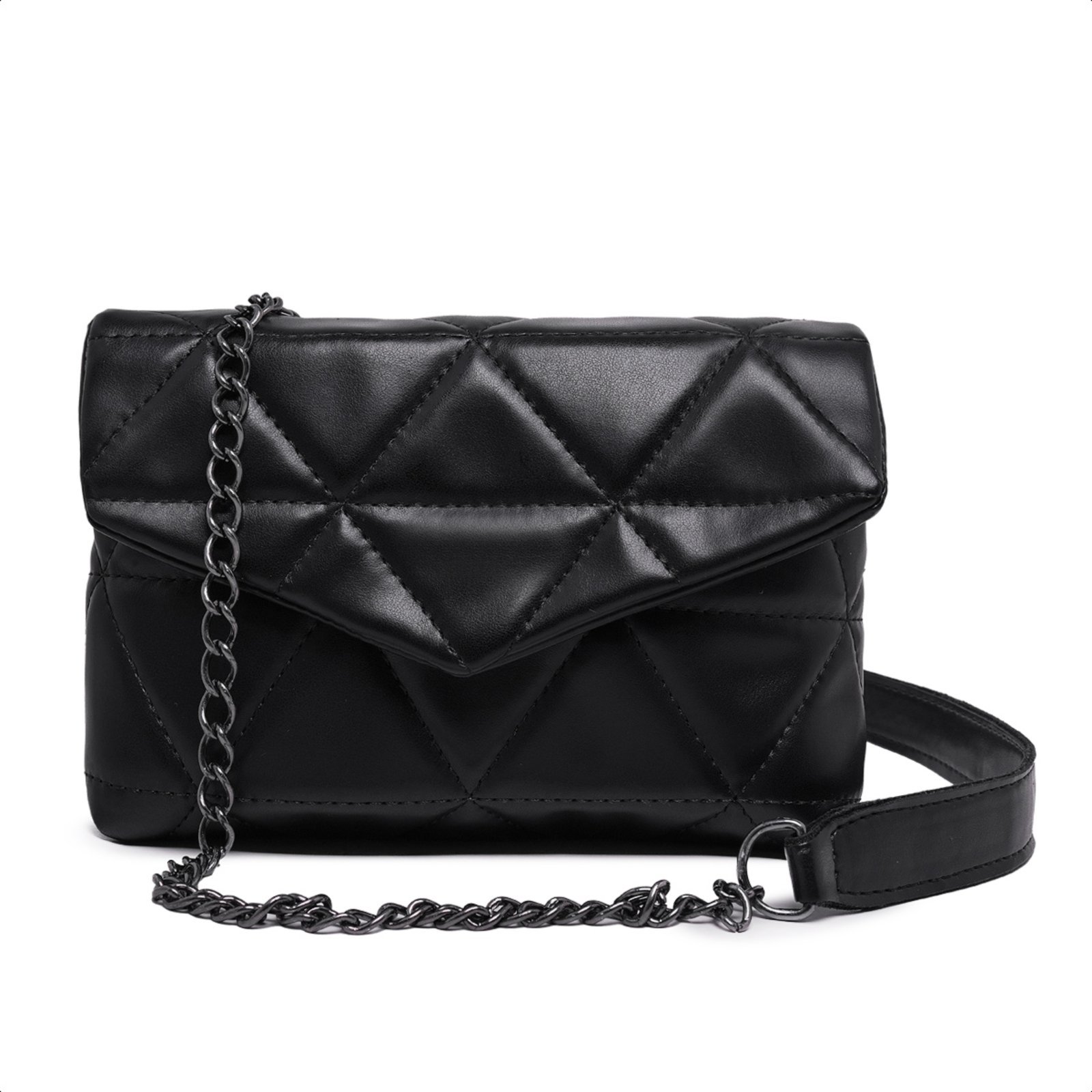 Bolsa Clutch Feminina Pequena Preta Alça De Corrente Carmelo Shoes