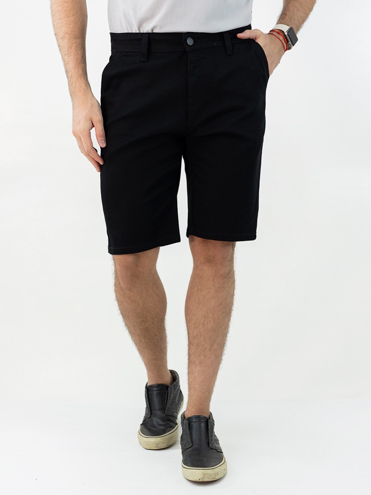 Bermuda Masculina Slim Sarja Preta Bolso Social Anticorpus