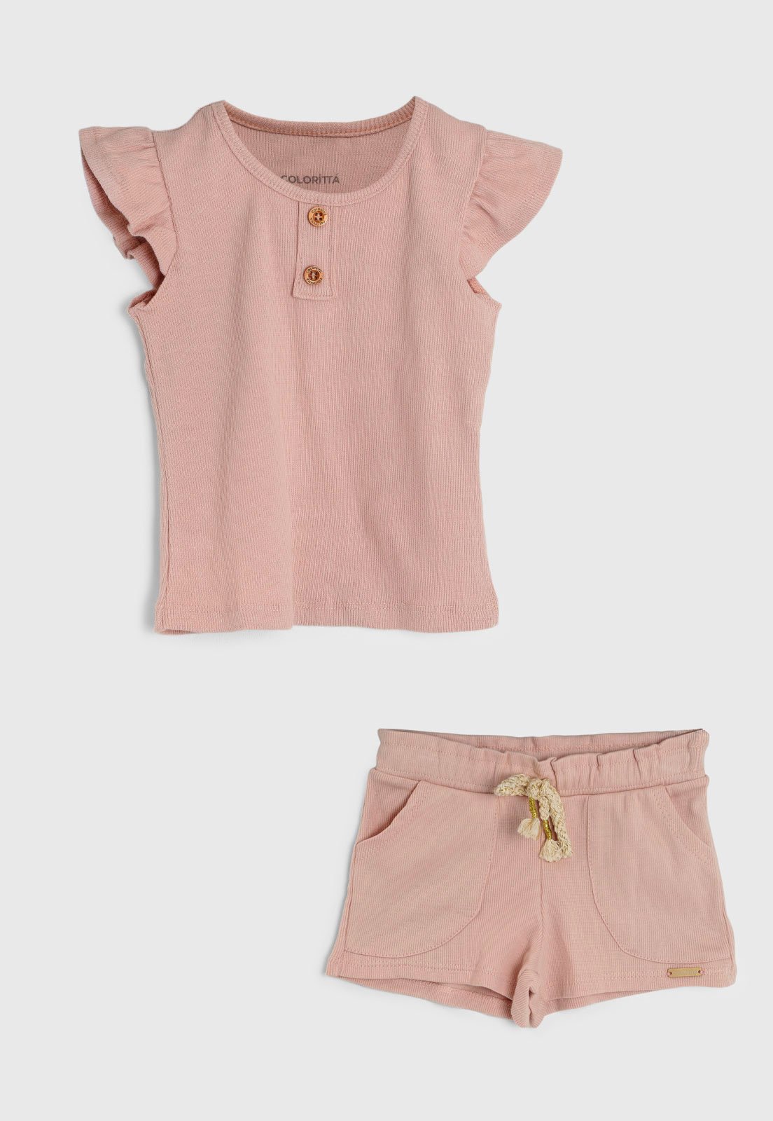Conjunto Colorittá Blusa Manga Bufante e Short Rosa