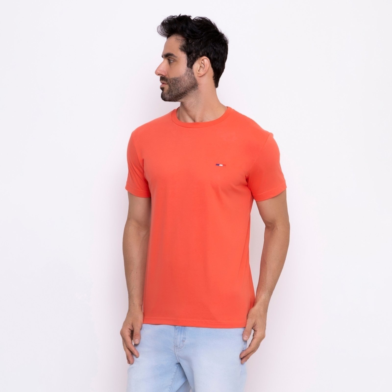 Vista 3 Kit 3 Peças Camisetas Básicas Masculina Industrie em Algodão Premium no Estilo Tommy Bordado França Chumbo Laranja cinza Industrie cinza
