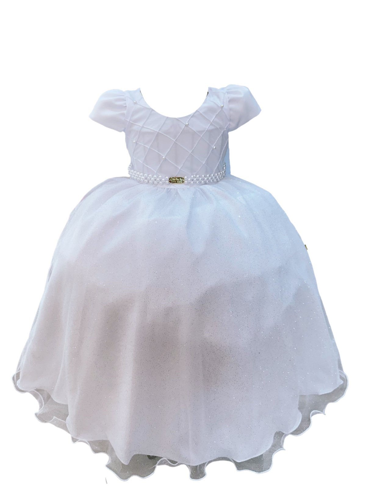 Infantil - Vestido Longo Branco Festa Pérolas Casamento Dama Daminha Florista Formatura Princesa