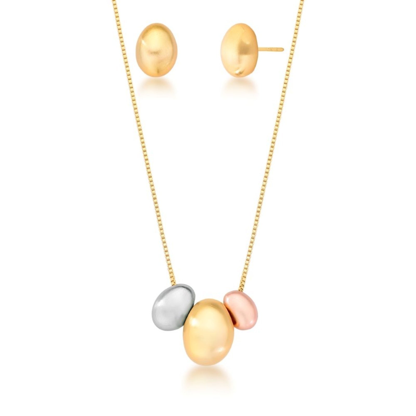 Infantil – Conjunto Acetinado Oval Brinco + Colar em 3 Banhos Semijoia Ania Store