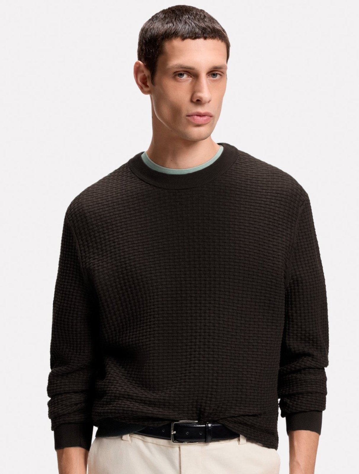 Suéter Hugo Boss Masculina Regular Fit Trico H-Imberto Marrom Escuro