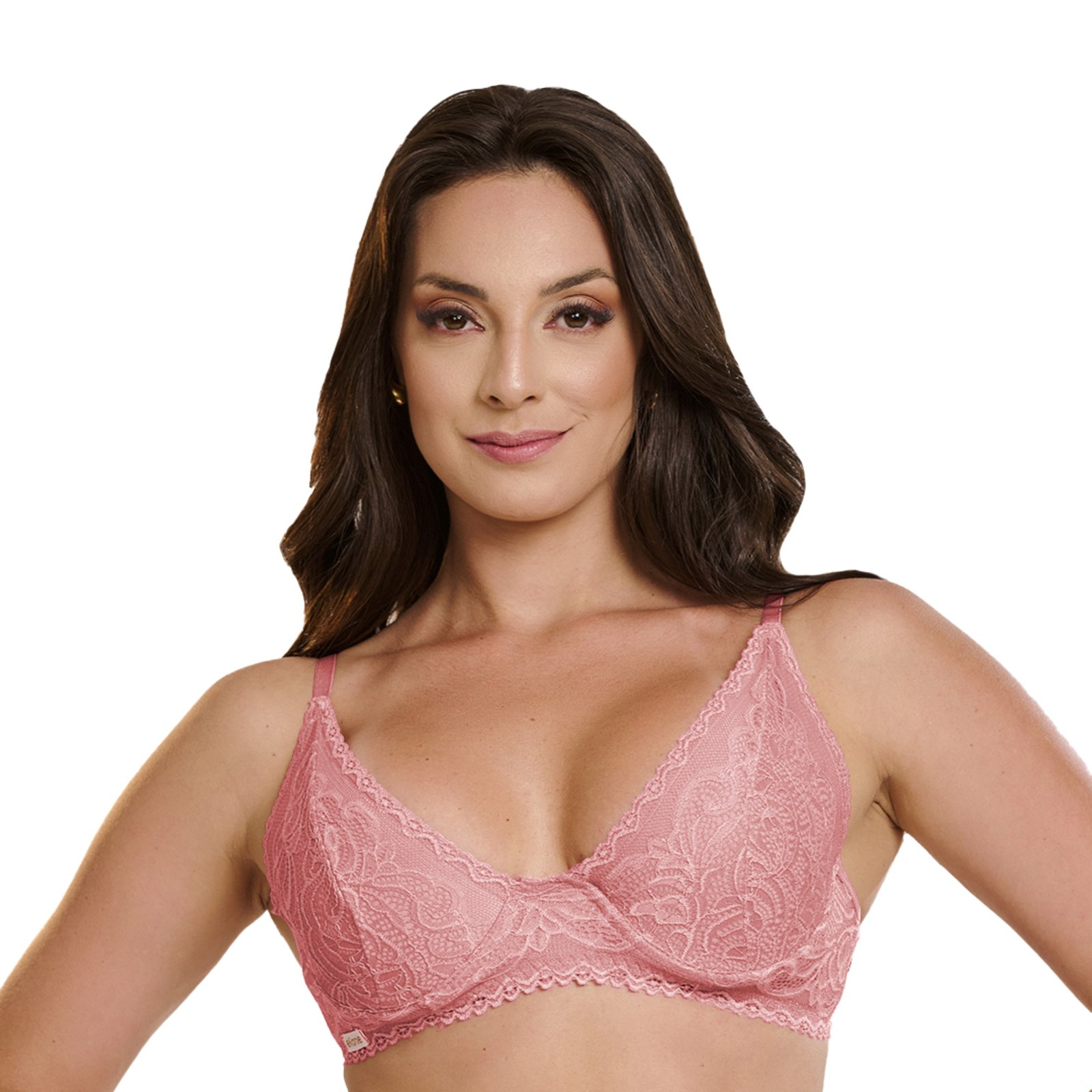 Vista 2 Sutiã Rendado Gabi Lingerie Meia Taça com Aro Sem Bojo Poliamida rosê Gabi Lingerie rosê