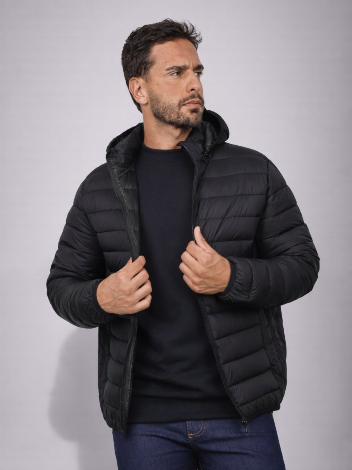 Jaqueta Masculina Nylon Bobojaco Puffer Impermeável Bomber Capuz Removível