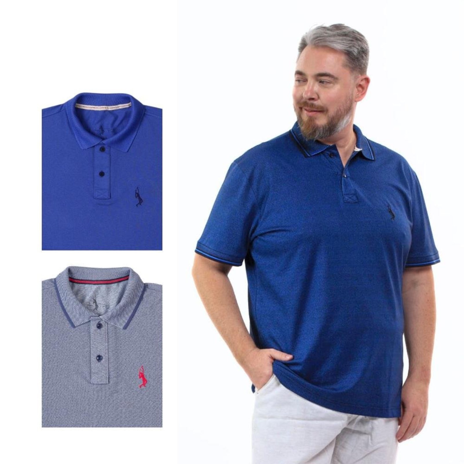 Kit 3 Camisa Polo Masculina Plus Size Piquet Algodão Leve
