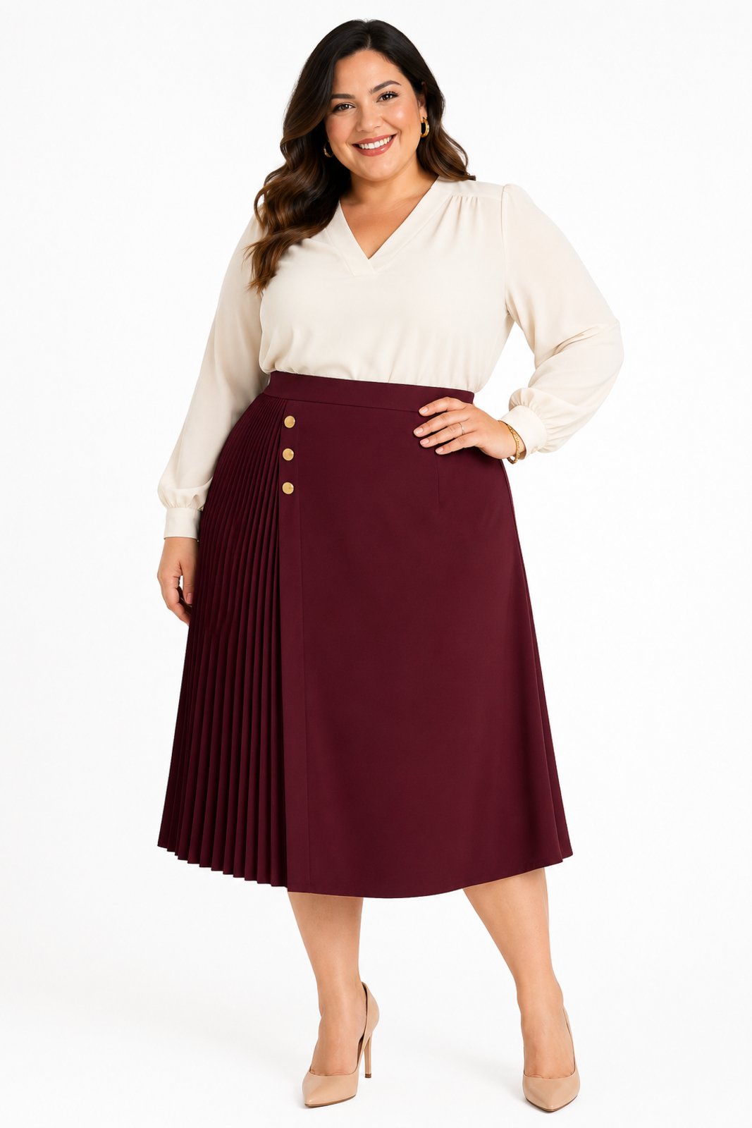 Saia Midi Plus Size D Bell Outlet Fashion Alfaiataria Marsala