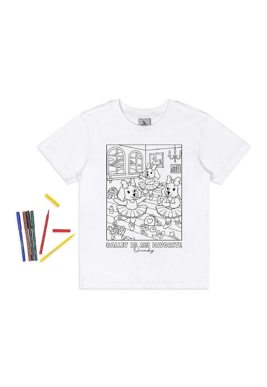 Infantil - Camiseta Kit Canetinhas Pintar Quimby Estampado