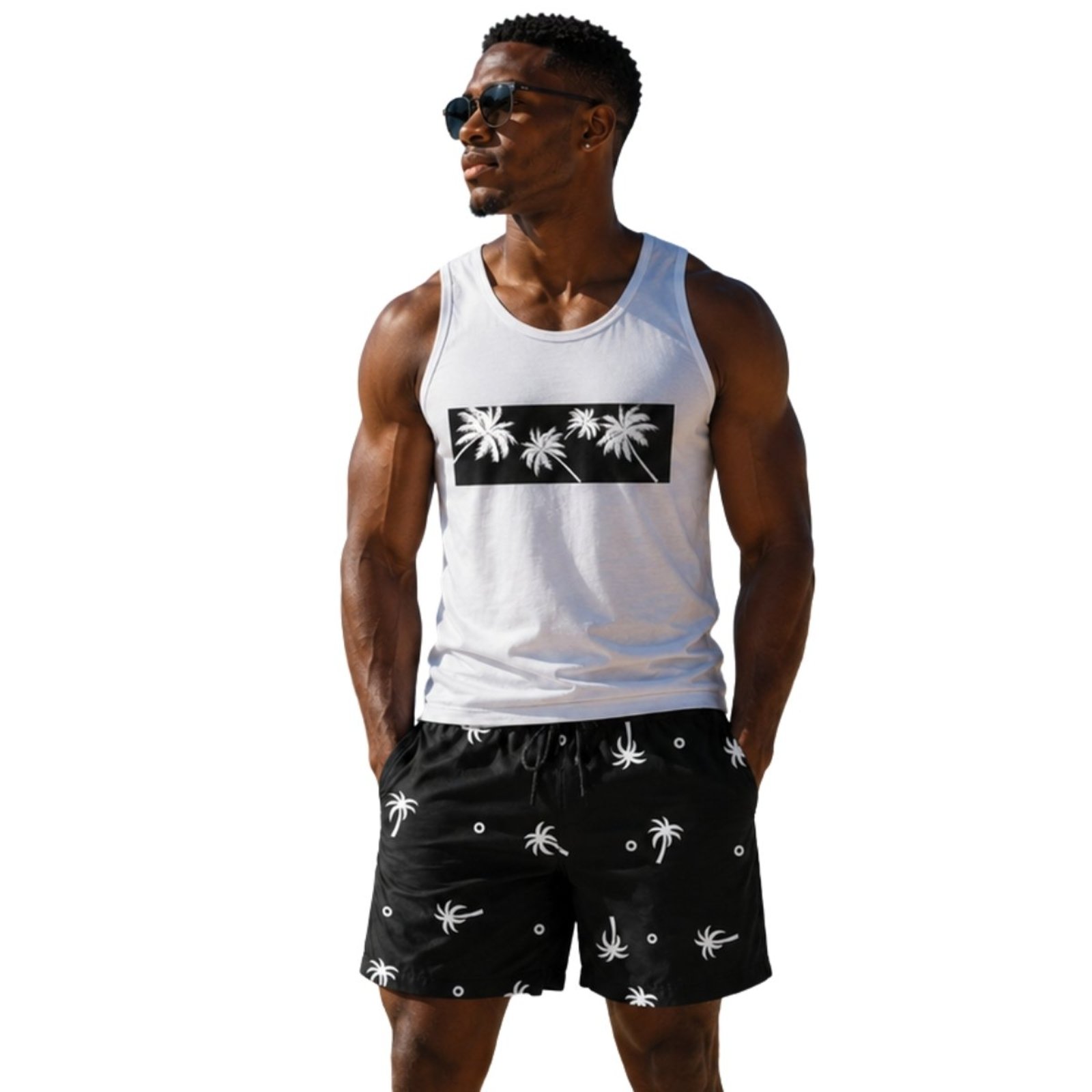 Conjunto Masculino Regata 100% Algodão e Short Tactel Estampado Moda Verão