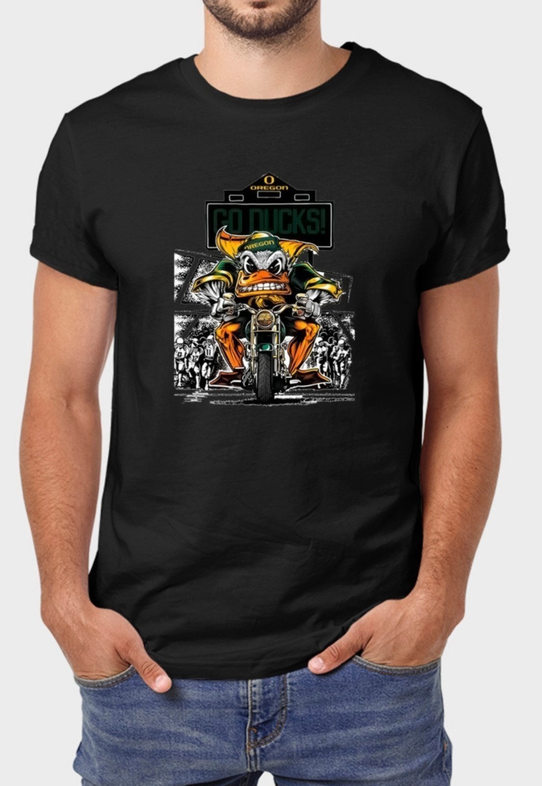 Camiseta Masculina Preta Go Ducks Algodão Premium Benellys