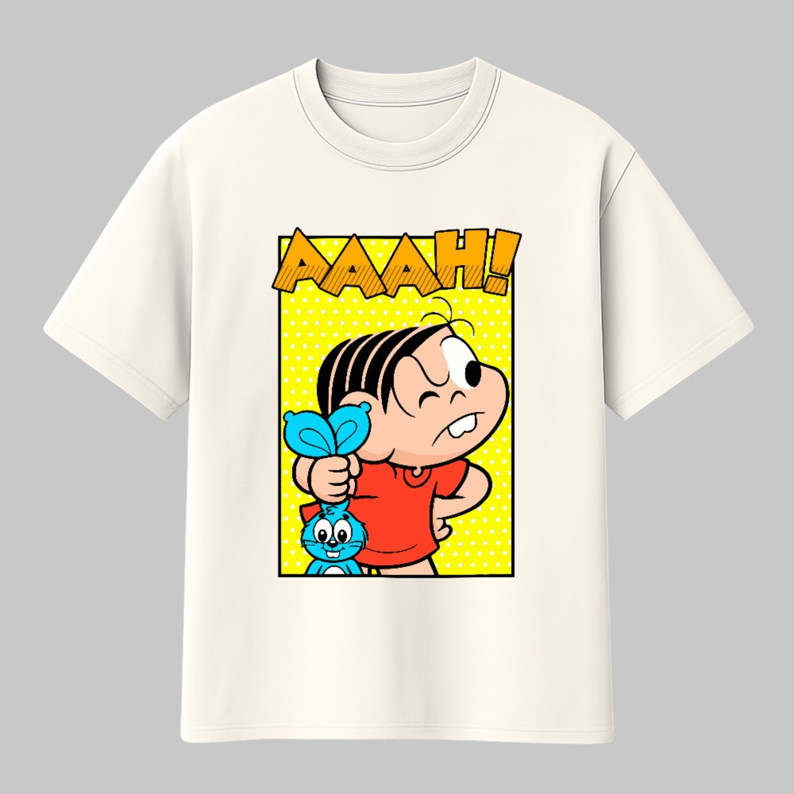 Camiseta Básica Arte Clássica Turma Mônica Cartoon Unissex Off White