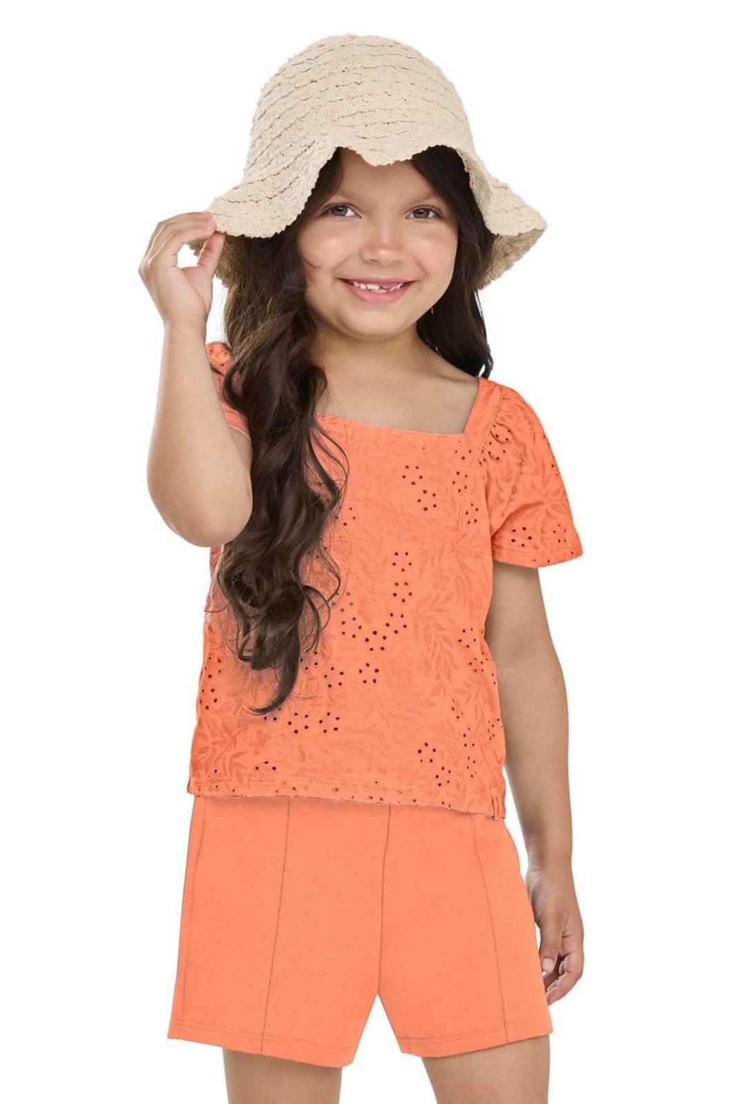 Infantil - Conjunto Menina Flores Devorê Elian Laranja