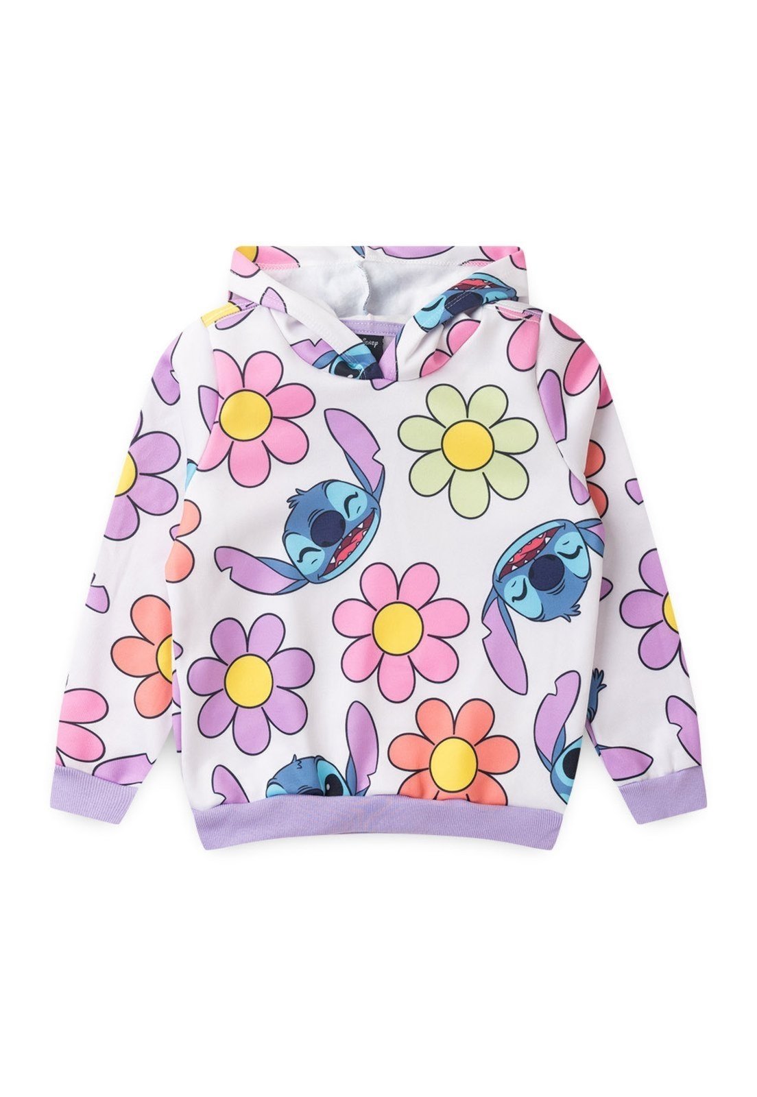 Vista 2 Infantil - Casaco Disney Menina Sublimado Stitch Flores com Capuz Moletom lilás Disney lilás