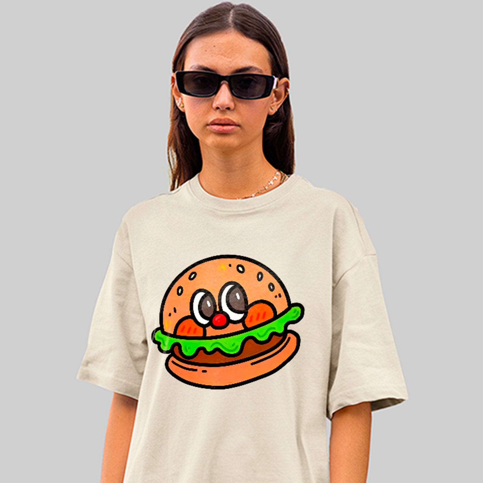 Camiseta Oversized Lanche Divertido Meme Unissex Off White