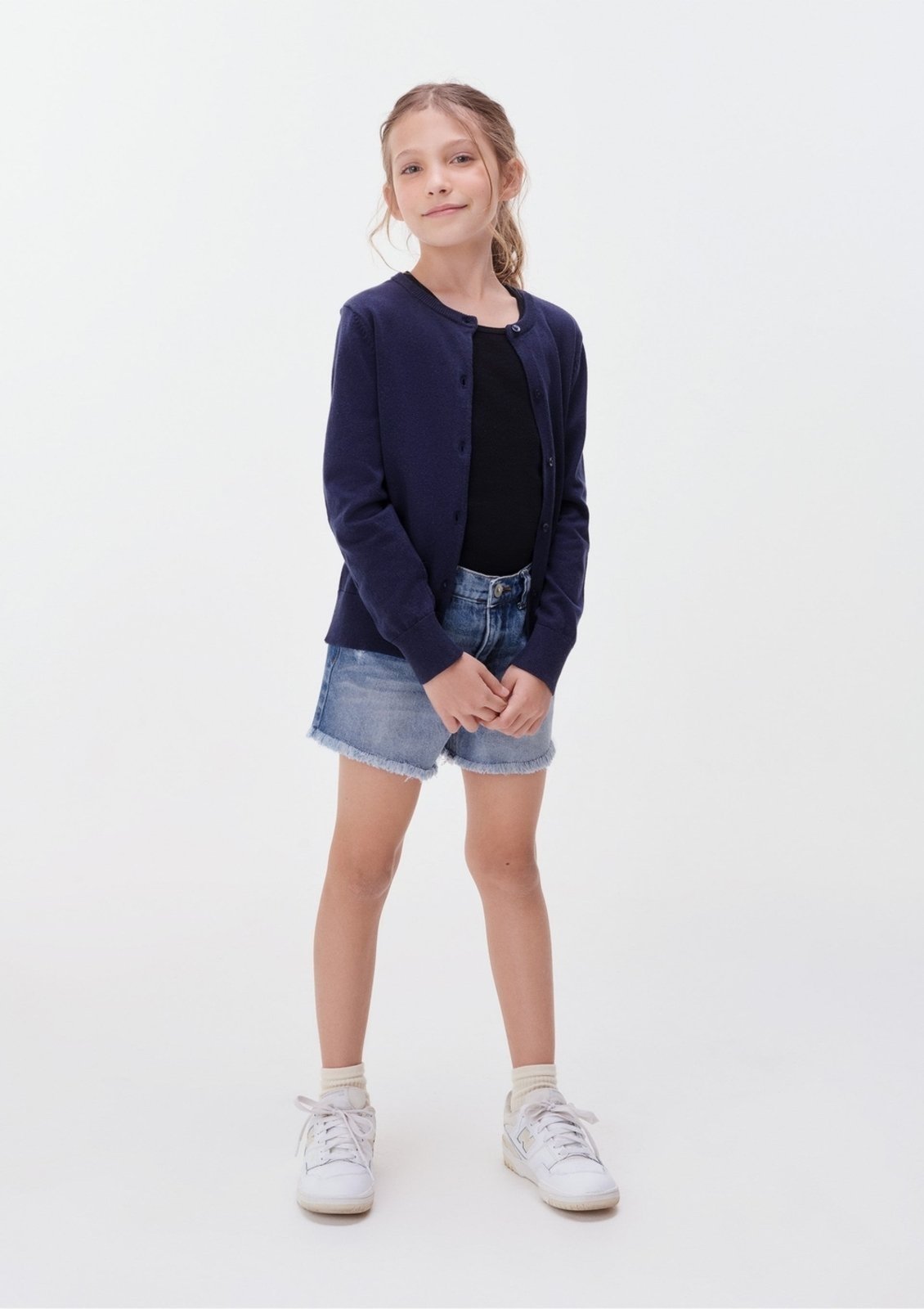 Vista 2 Infantil - Cardigan Menina Em Tricô Hering azul Hering azul