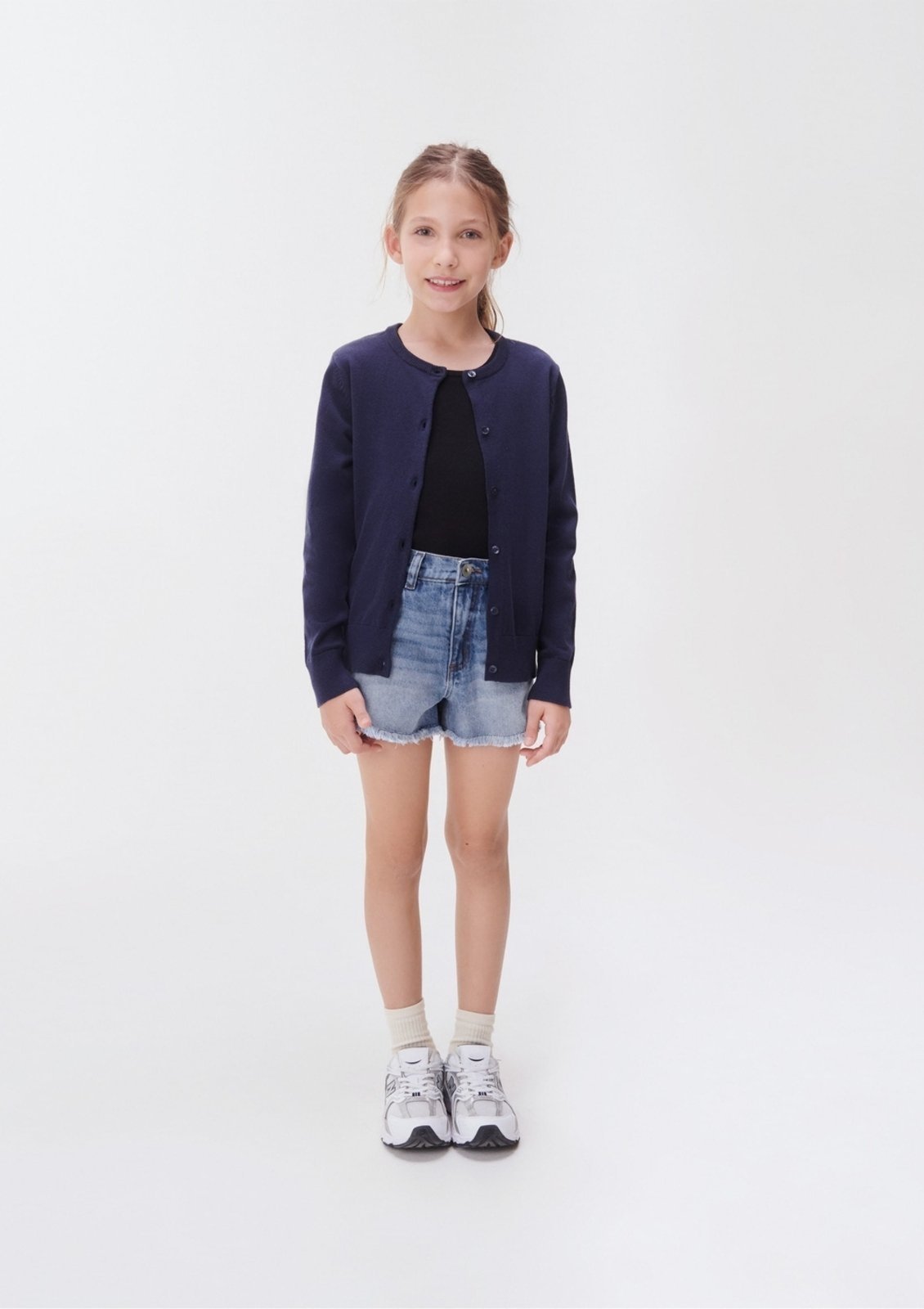 Vista 3 Infantil - Cardigan Menina Em Tricô Hering azul Hering azul
