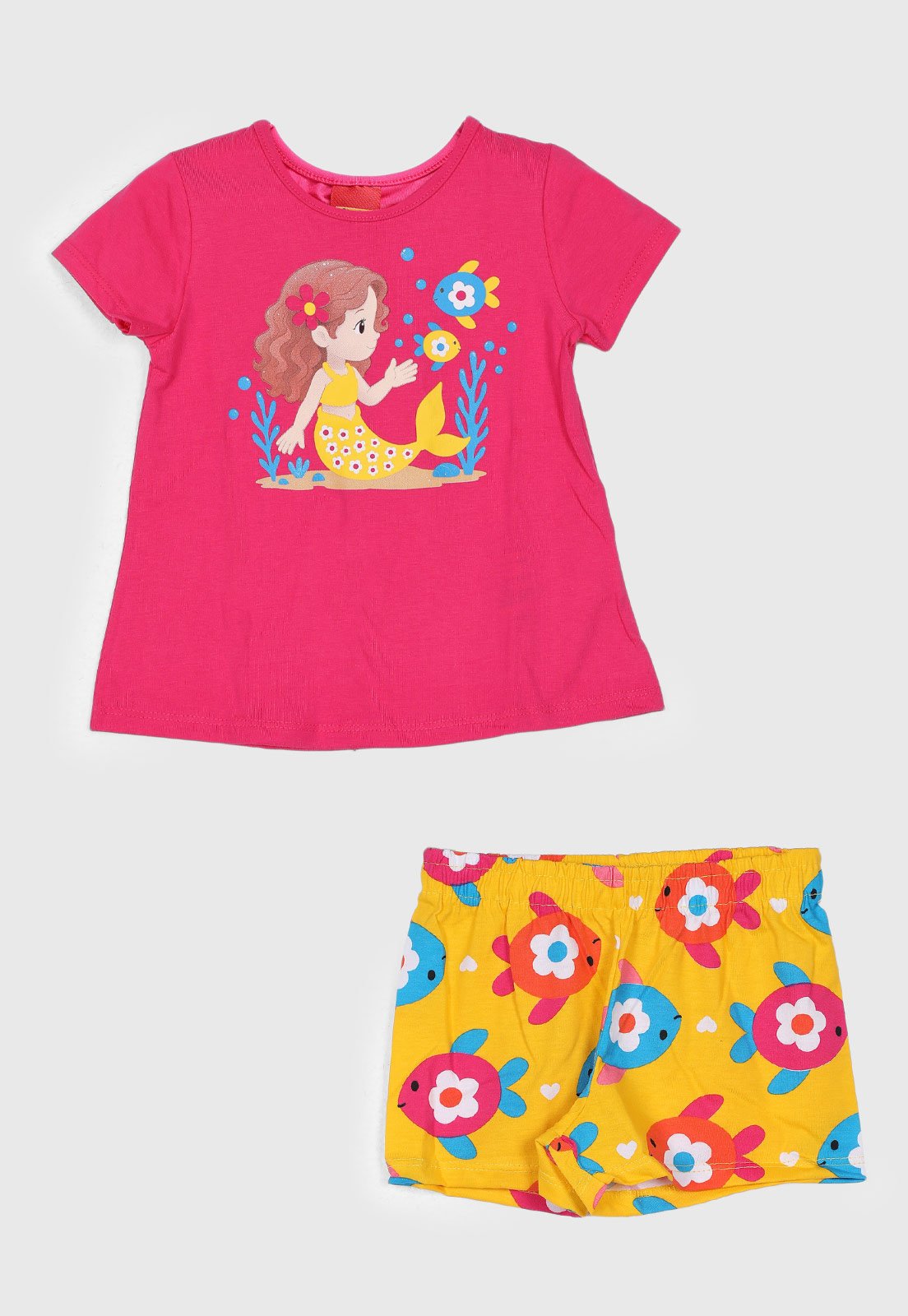 Conjunto Kyly Blusa Manga Curta e Short Estampado Rosa