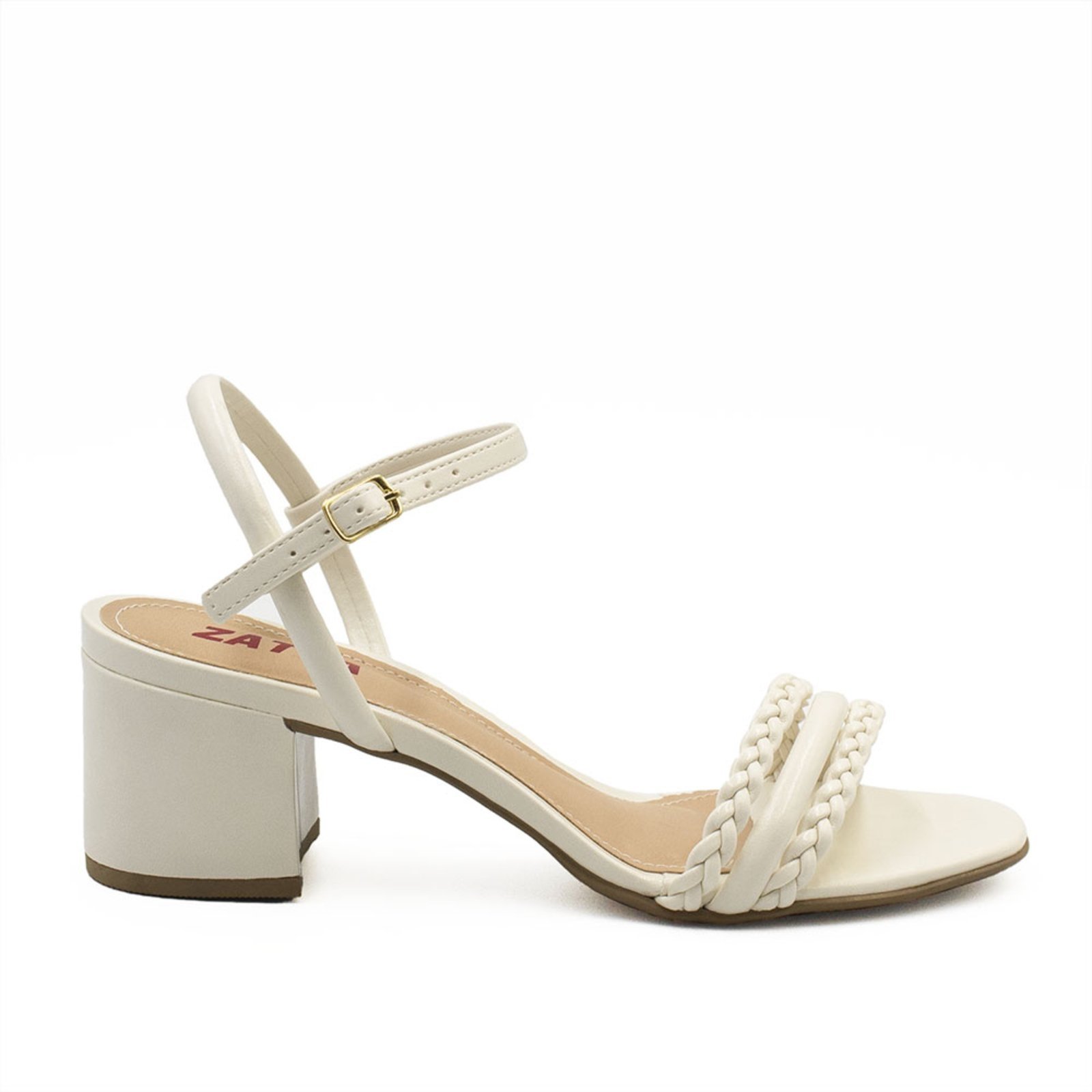 Sandália Zatta Salto Bloco Médio Paloma Off White