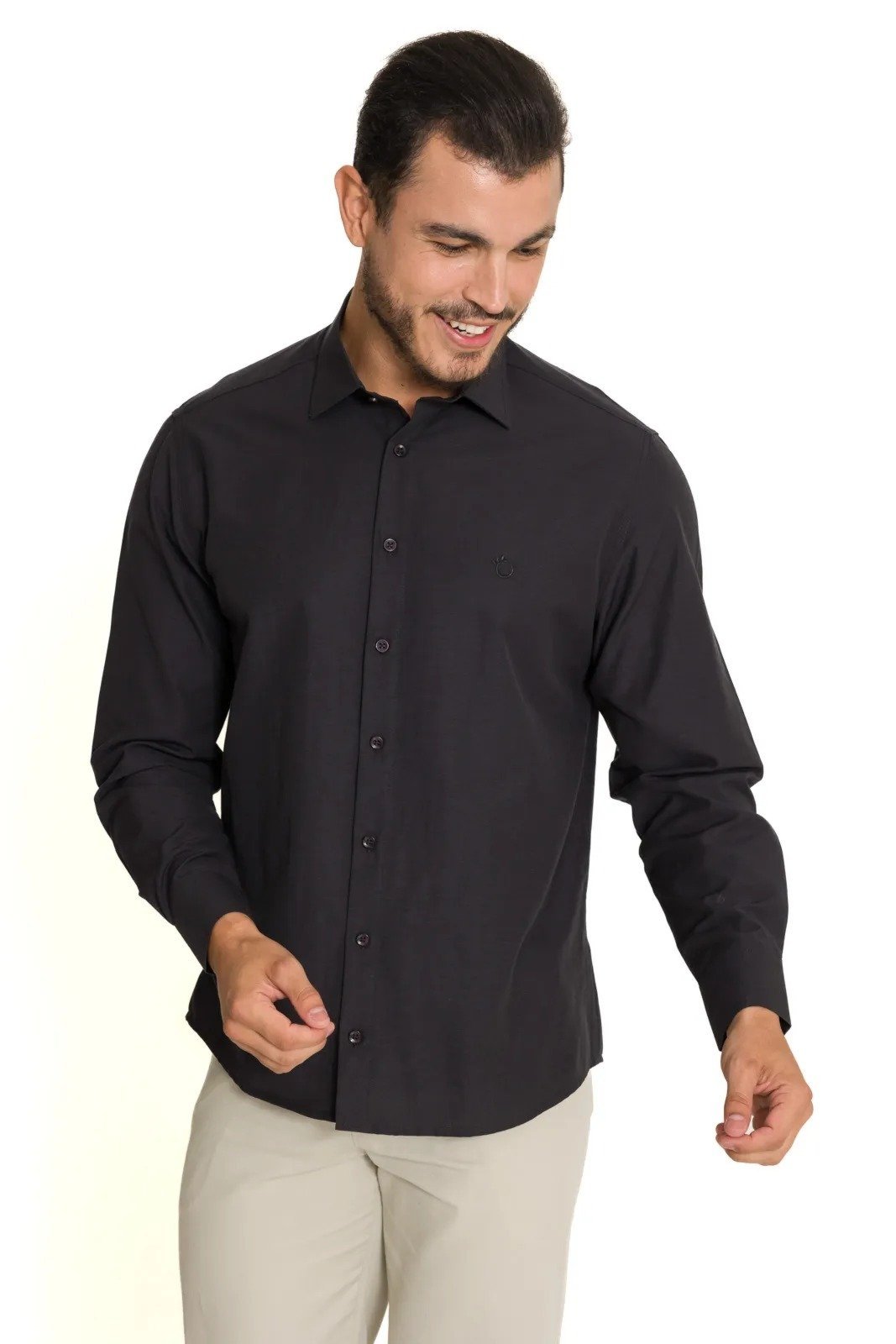 Camisa Social Slim Masculina Olimpo Lisa Manga Longa