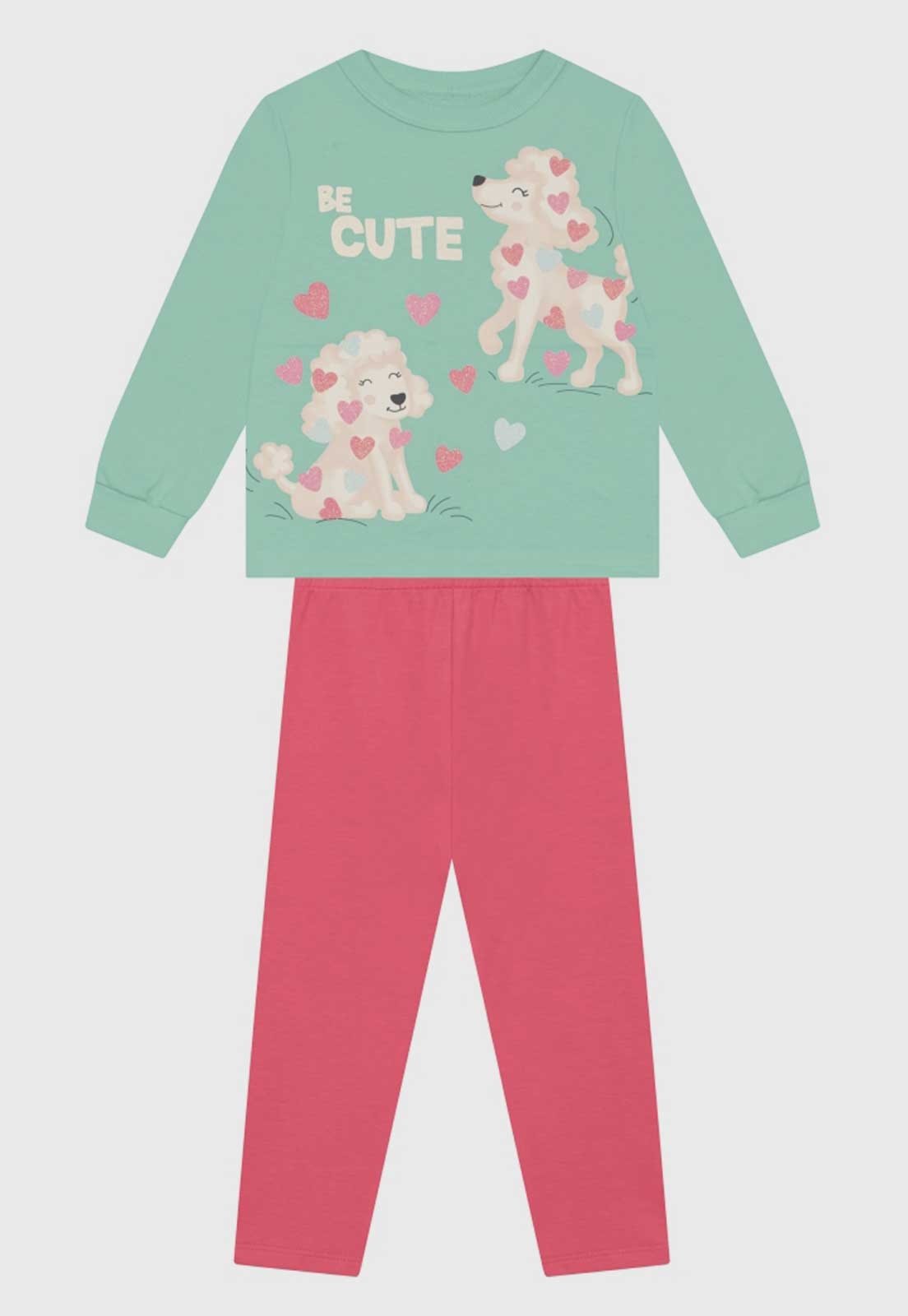 Conjunto Brandili Estampa Cachorrinhos Verde Água