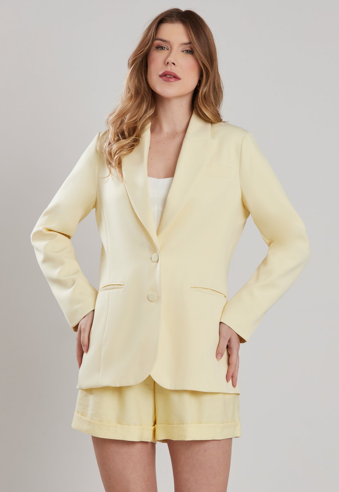 Vista 2 Blazer Forrado Miss Joy 8473 Alfaiataria Premium MISS BY JOY amarelo MISS BY JOY amarelo