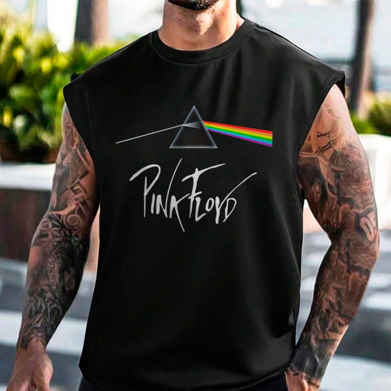 Camiseta Regata Machão Pink Floyd Prisma Luz Rock Estilosa Preto